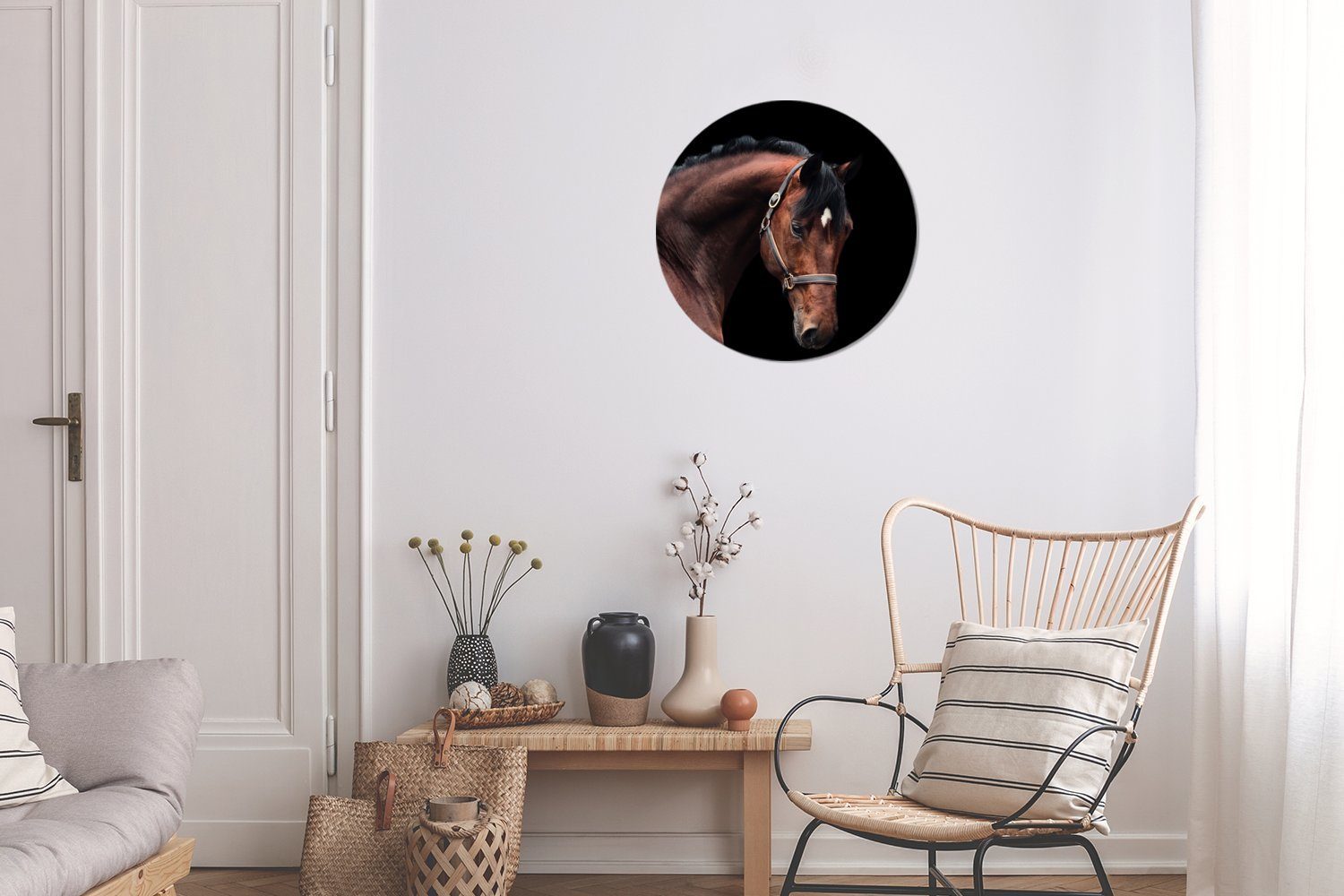Wandbild, cm Rundes Wanddekoration Kreis Braun, Wohnzimmer, 30x30 St), MuchoWow Forex, - - Halfter Gemälde Pferd (1