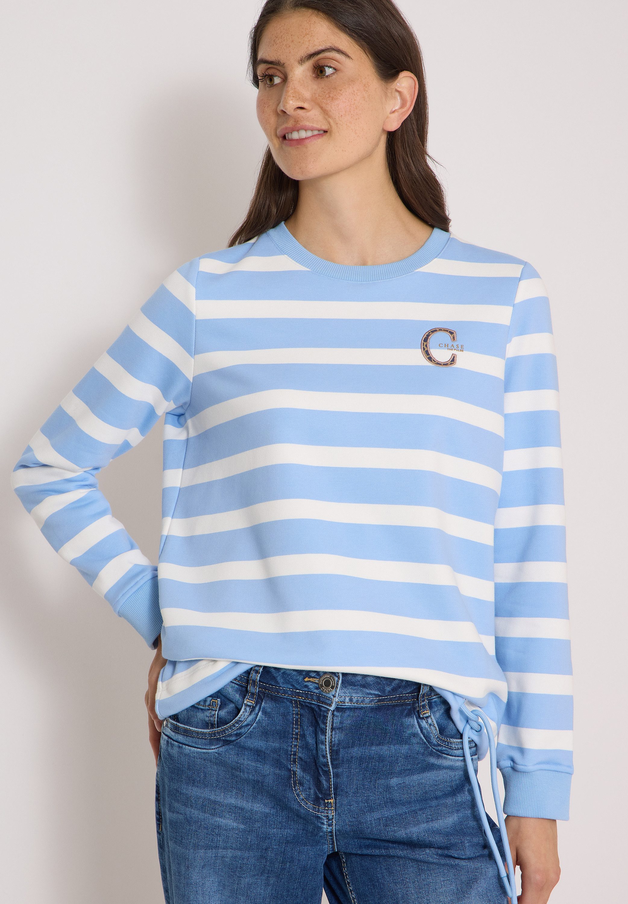 CECIL Sweatshirt Printdetail, mit Tunnelzug am Saum, Baumwollmix