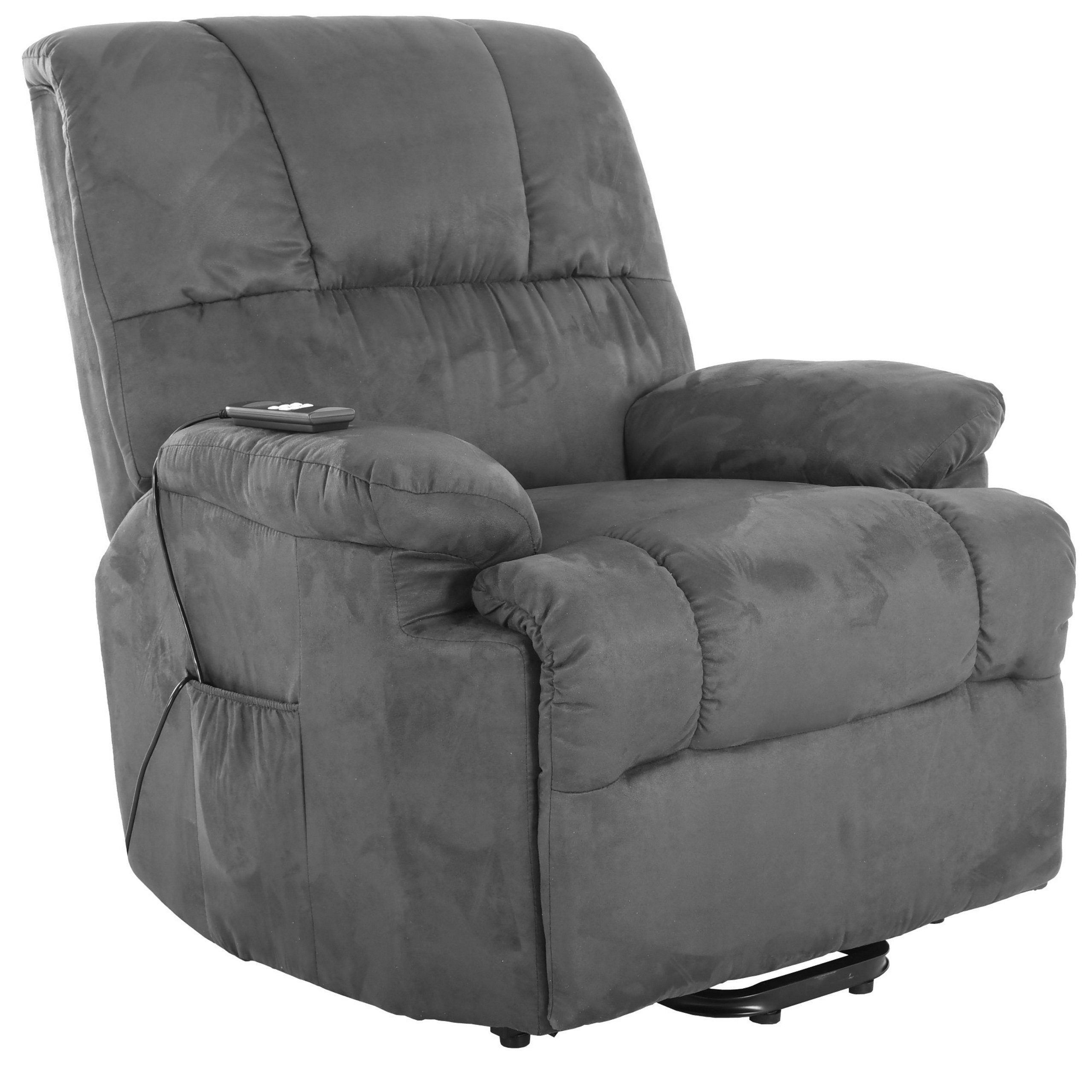 Raburg TV-Sessel Fernsehsessel FRANK in STEIN-GRAU mit elektrischer Aufstehhilfe - Schlafsessel XXL mit Liege- & Relaxfunktion aus Velours-Mikrofaser - mit 2 kraftvollen Motoren + Fernbedienung