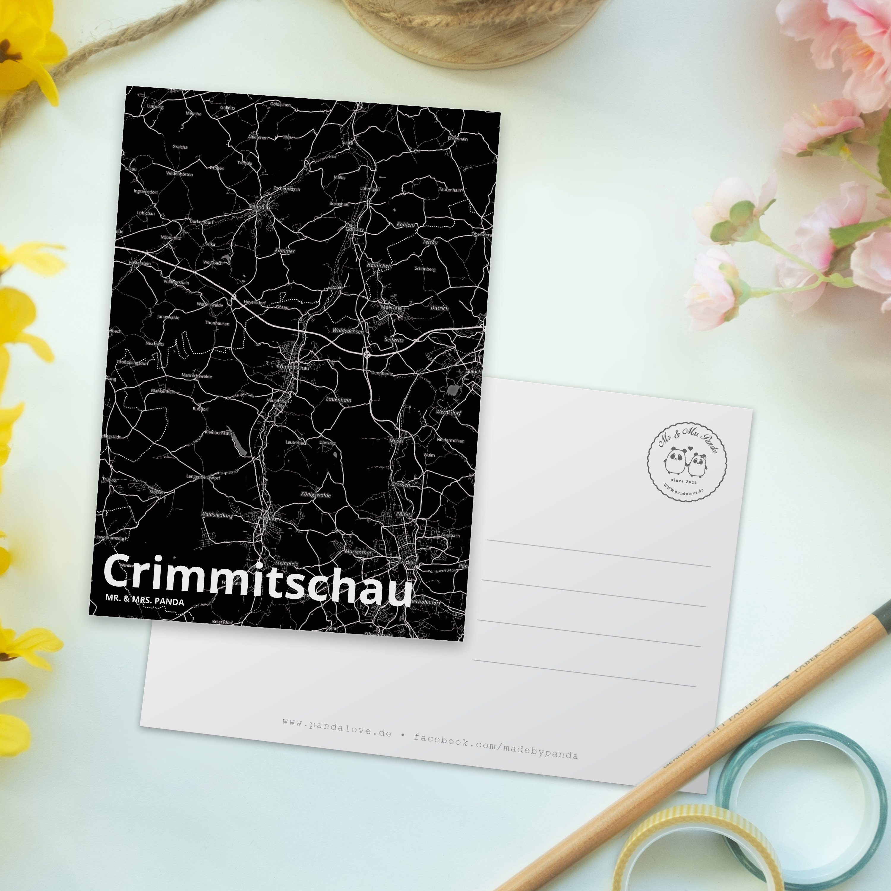 Mr. & Mrs. Panda Dorf, Dorf Geschenk, Stadt Stadt, - Postkarte Crimmitschau Ort, Geschenkkarte