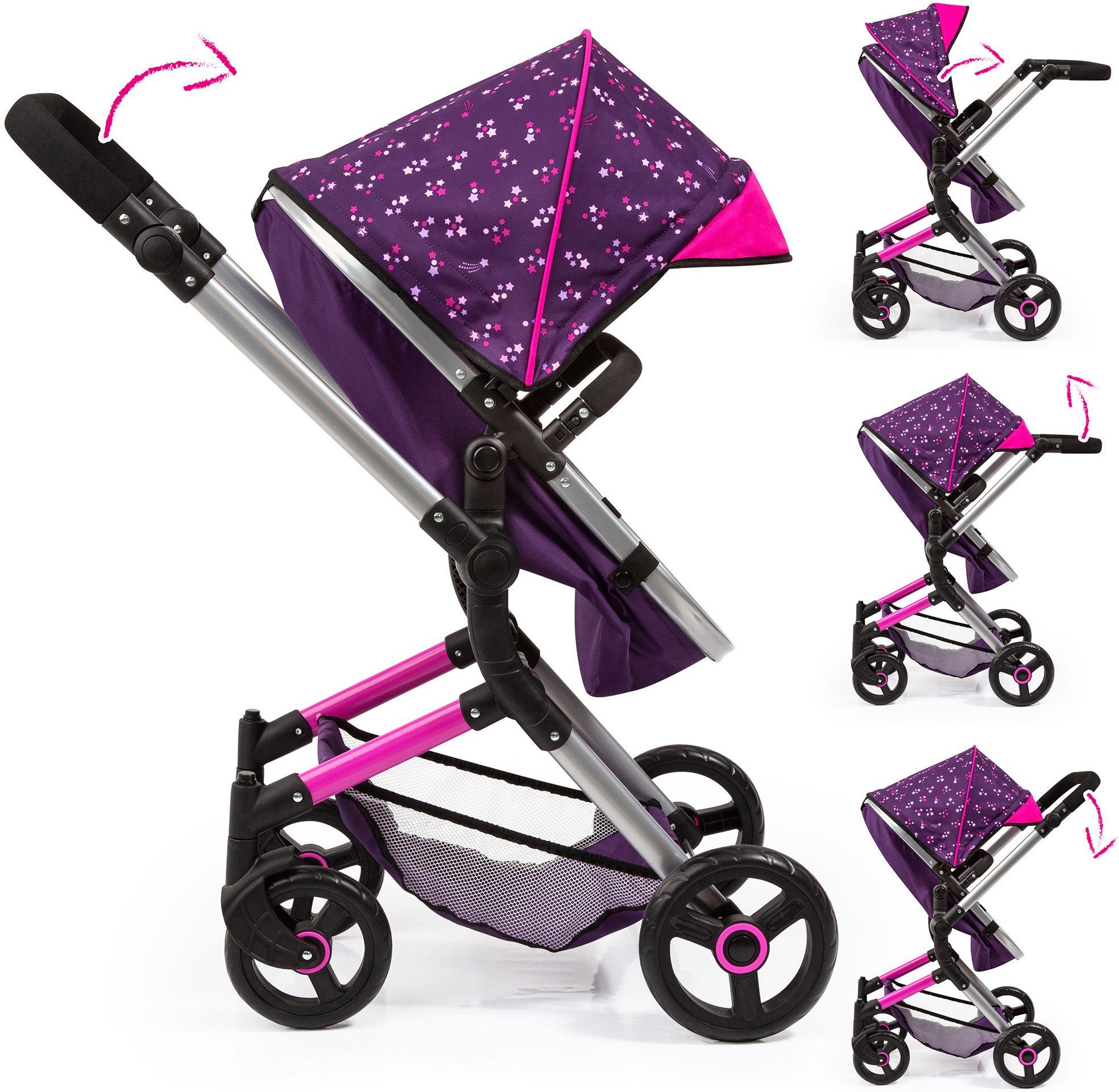 Image of Bayer Kombi-Puppenwagen »Vario, lila«, mit Wickeltasche