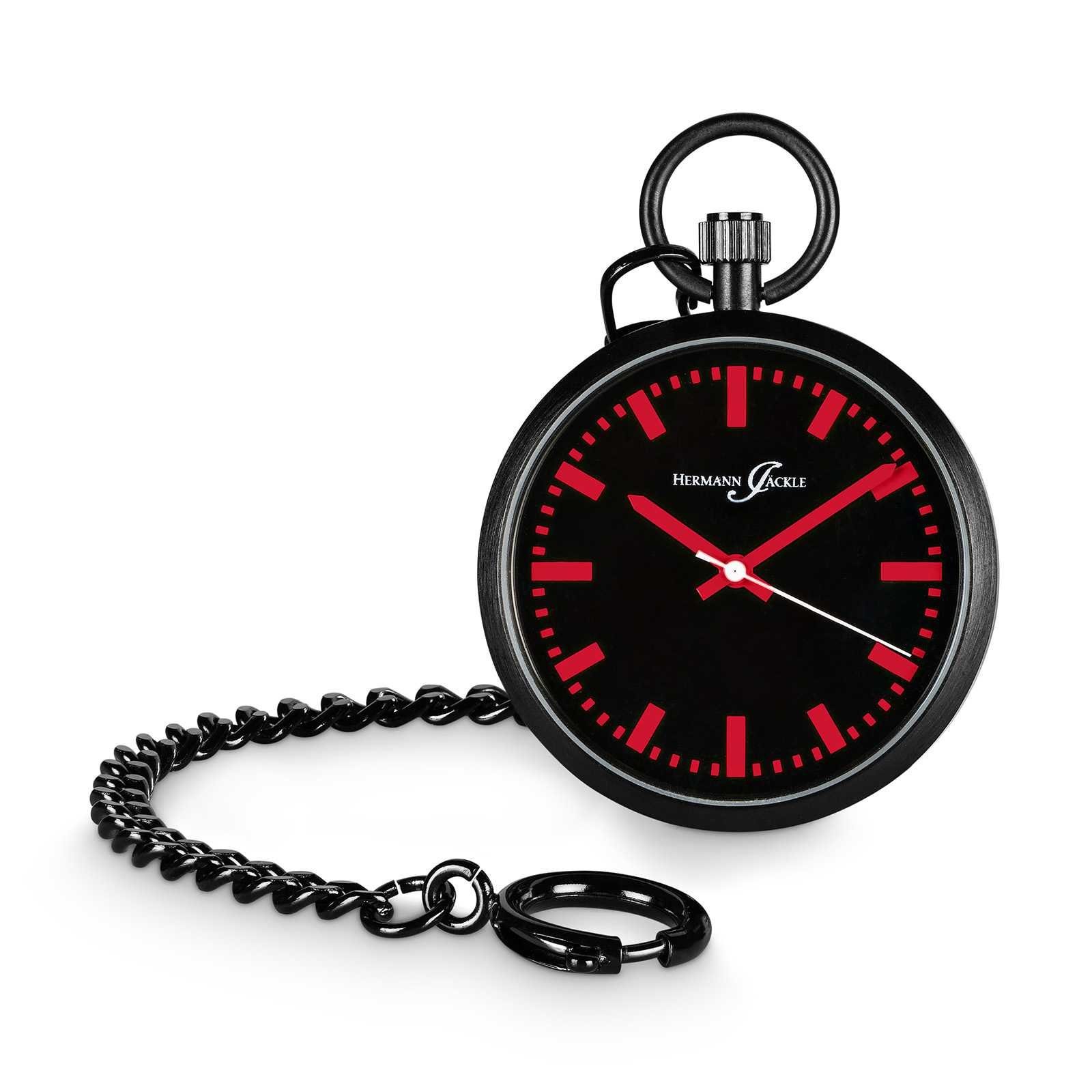 Hermann Jäckle Taschenuhr "Berlin Rot" Quarzwerk, 43 mm, Mineralglas, mit Kette & Etui, – Elegante Herrenuhr im modernen Design