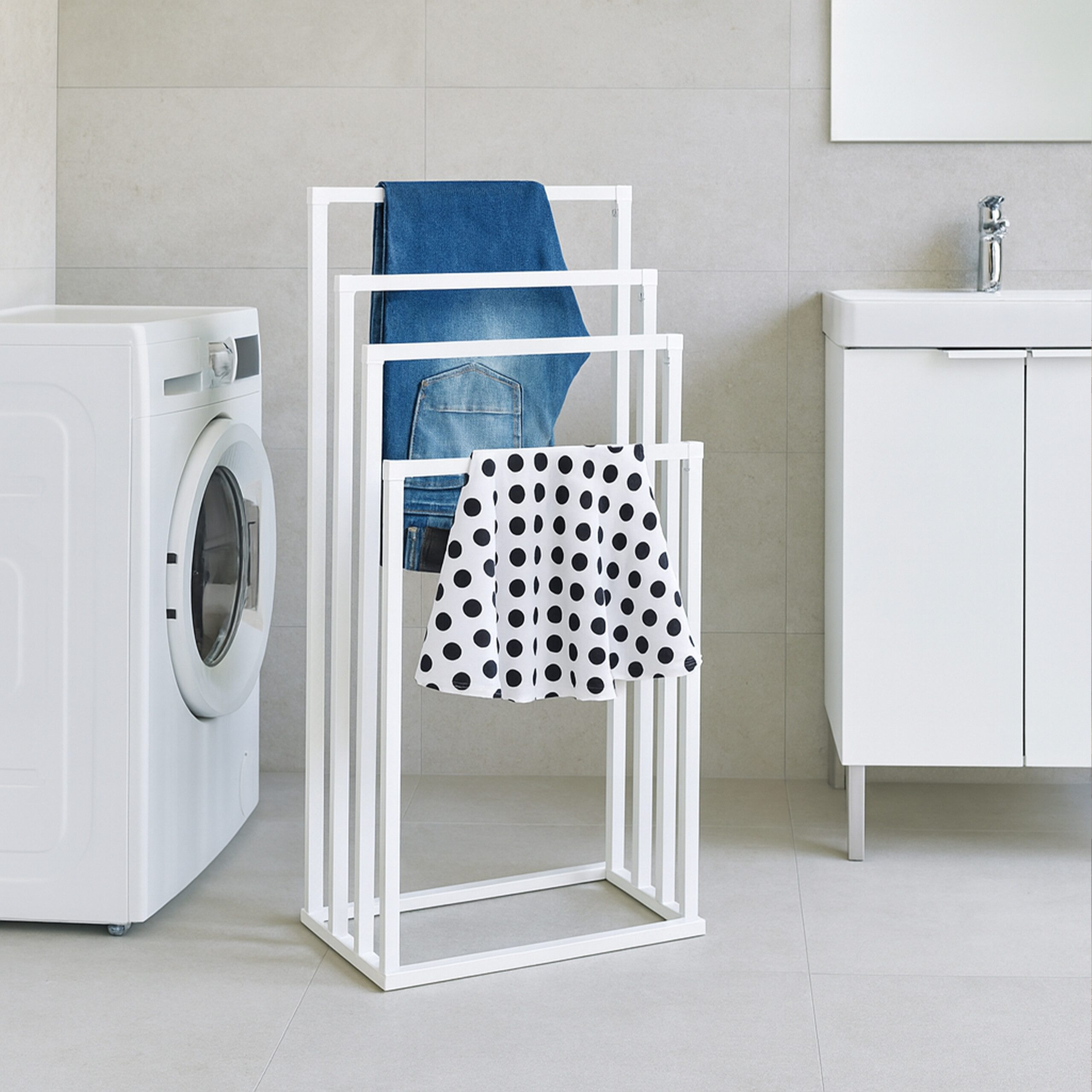 relaxdays Handtuchständer mit 4 Stange, weiß