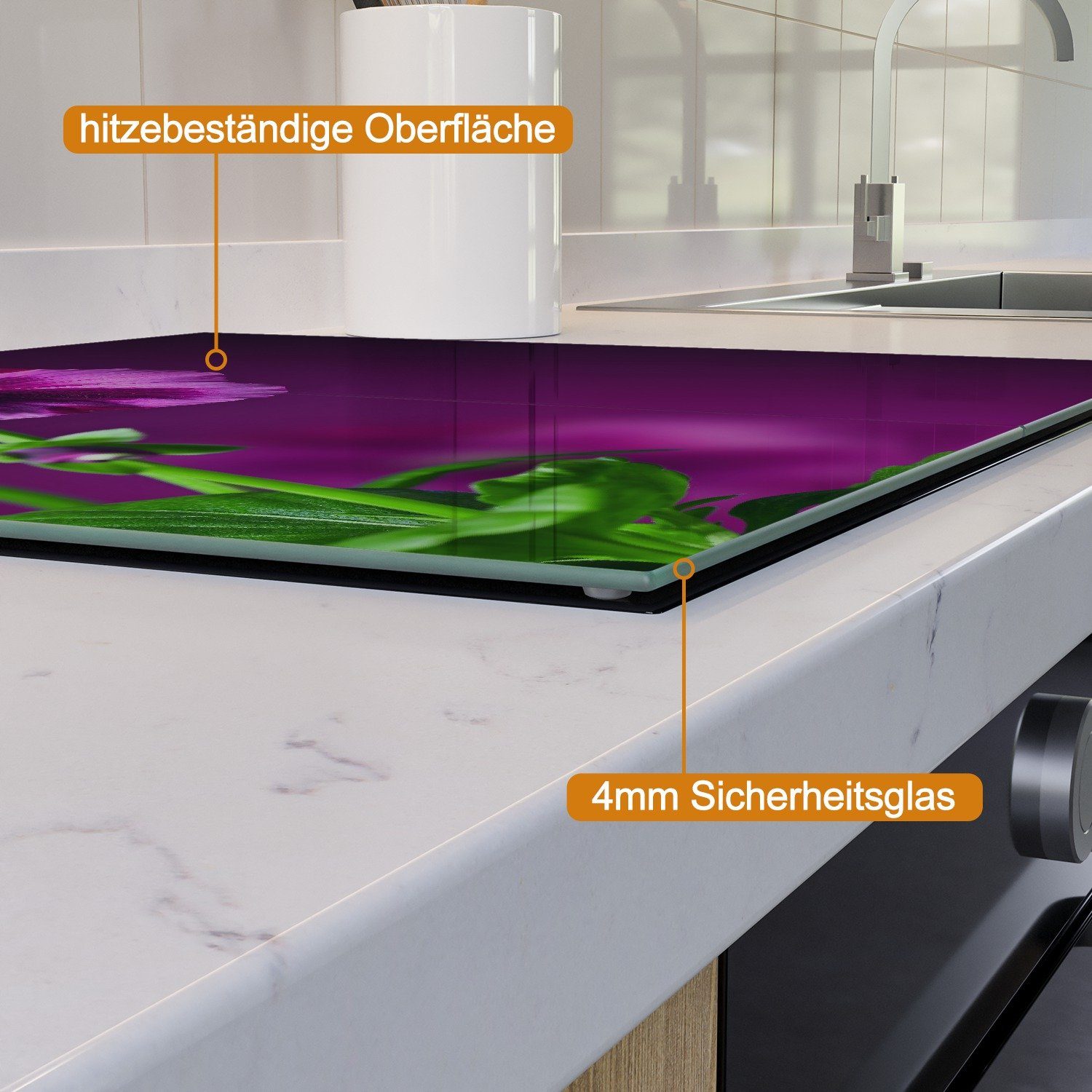 2 Herd-Abdeckplatte Stiefmütterchen, Noppen), inkl. Größen ESG-Sicherheitsglas, Wallario tlg., Lila (Glasplatte, verschiedene 5mm