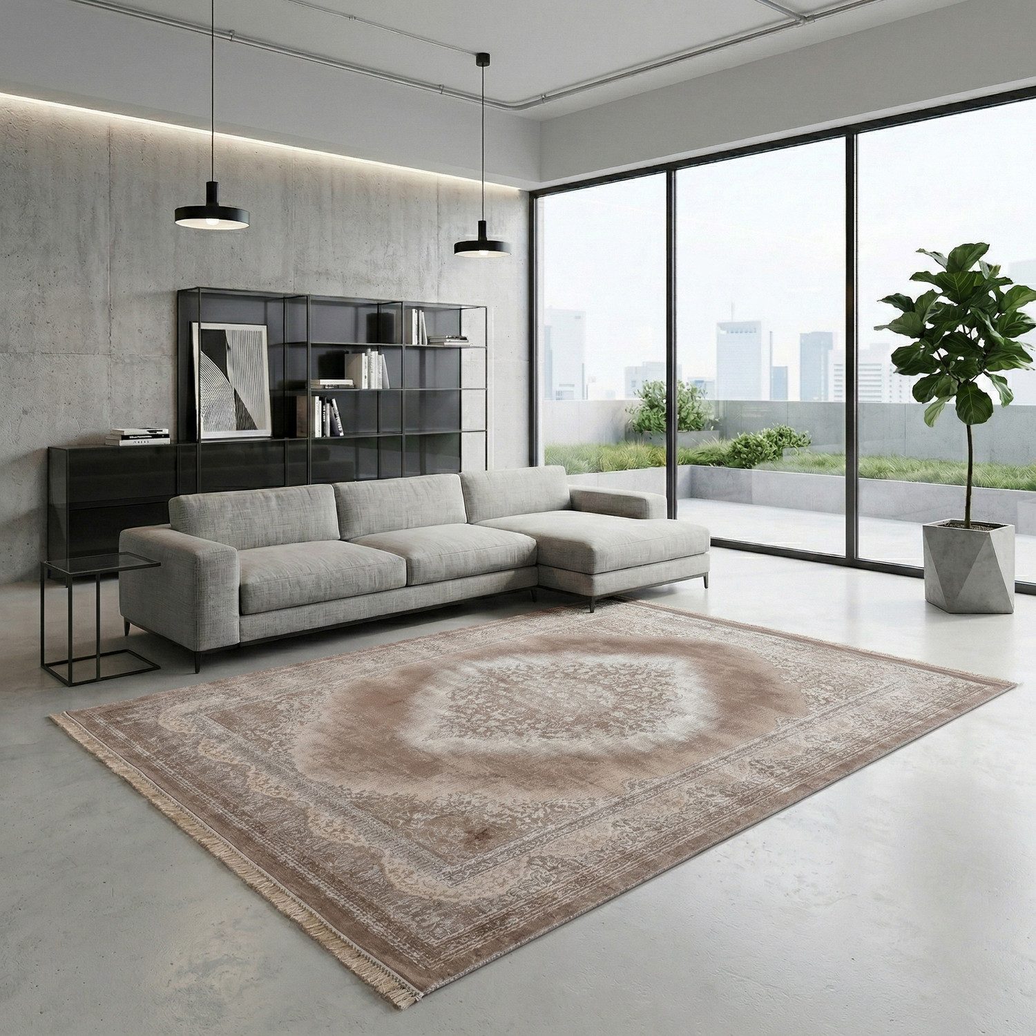 Vimoda Orientteppich Salsa, moderner orientalischer Klassiker Look mit Fransen, Rechteckig, Höhe: 13 mm, Teppich kurzflor modern, dicht, weich, Wohnzimmer, Schlafzimmer