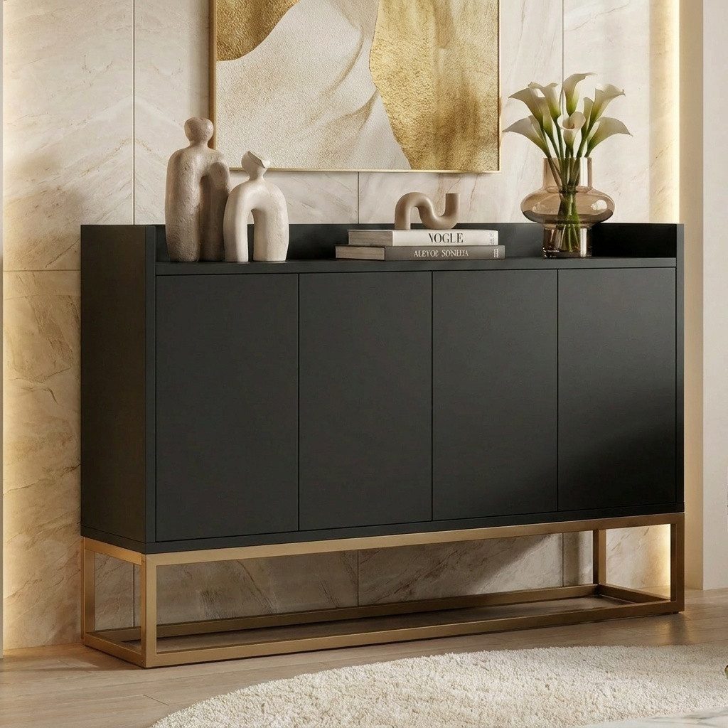 PXloue Sideboard kommode Highboard, mit 4 Türen, Kommode Landhaus, Anrichte, Buffet, B 120cm