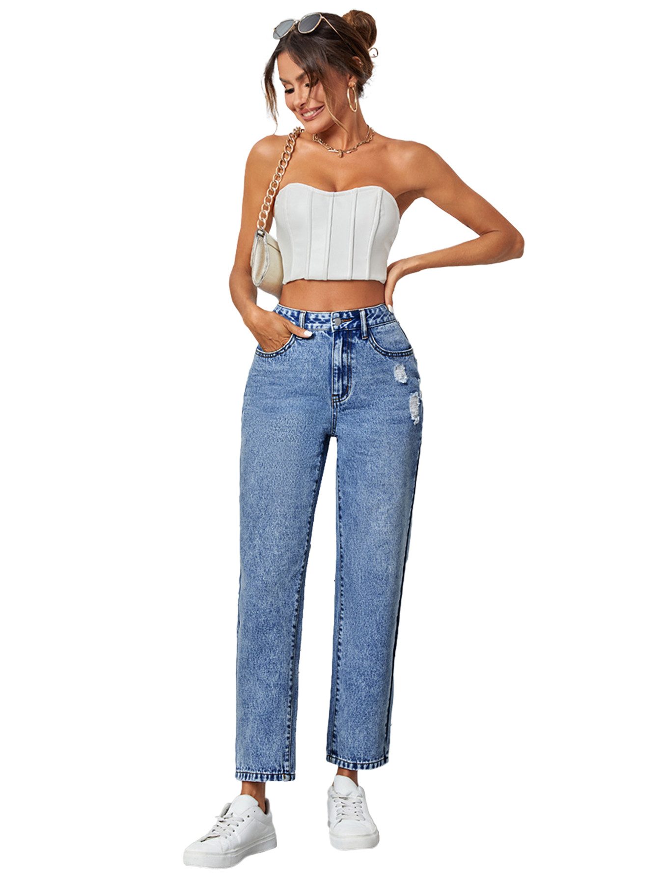 Beluring Weite Jeans Damenjeans in Blau Klassische Damen-Jeans Alltagstauglich, dehnbar & figurfreundlich