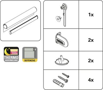 Seitenzugrollo Uni-Rollo - Thermo Energiesparend, GARDINIA, verdunkelnd, verschraubt, Abschlussprofil in weiß