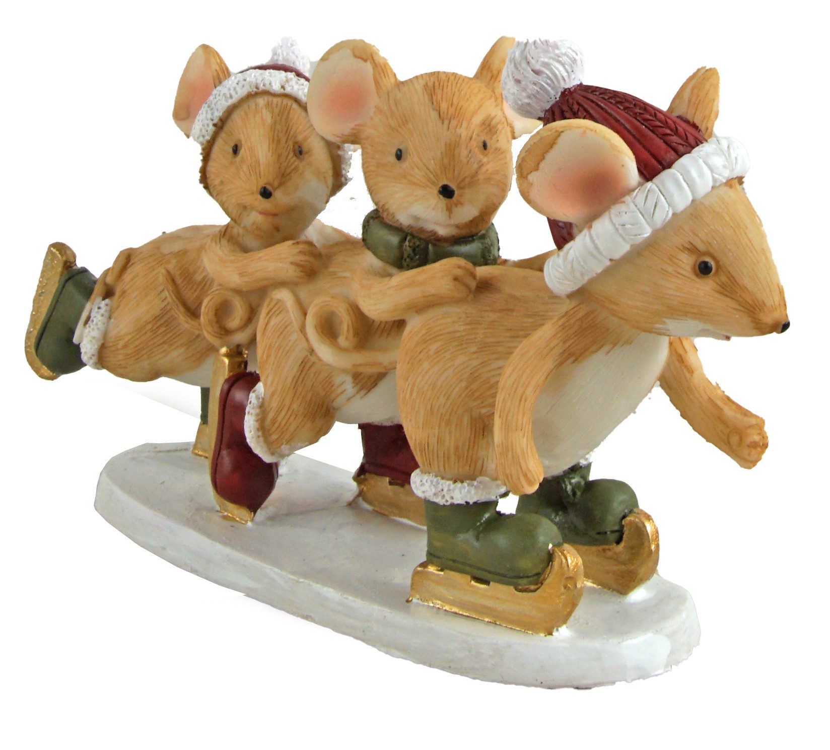Posiwio Dekofigur Drei Schlittschuh laufende Mäuse auf Eisscholle (1 St)