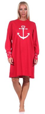Normann Nachthemd Damen Nachthemd mit Bündchen in maritimer Optik mit Anker als Motiv