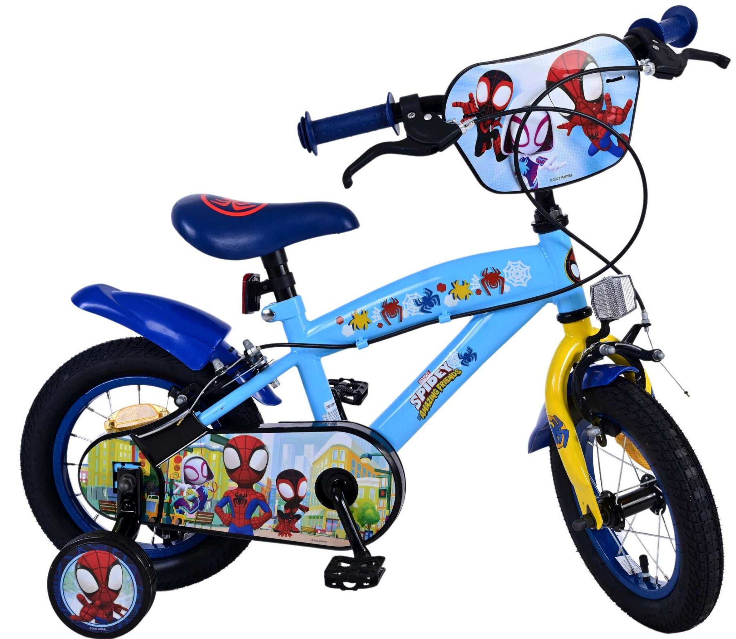 Volare Kinderfahrrad Little Heroes Kinderfahrrad 12 Zoll Blau, mit zwei Handbremsen, Abnehmbare Stützräder, Geschlossener Kettenschutz, Luftreifen