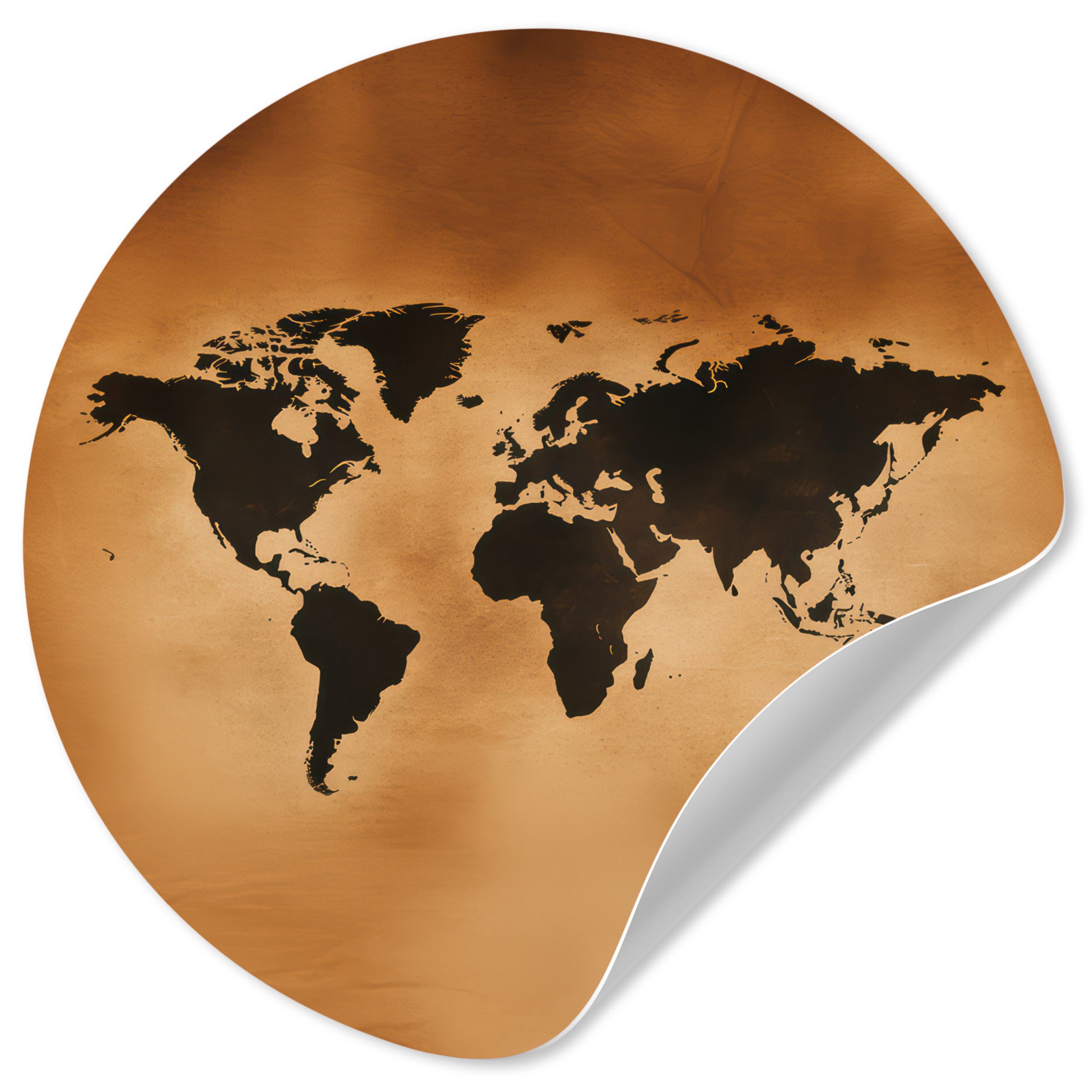 MuchoWow Wandsticker Weltkarte - Braun - Karte (1 St), Wandtattoo Selbstklebend, Wohnzimmer Deko Aufkleber, 30x30 cm