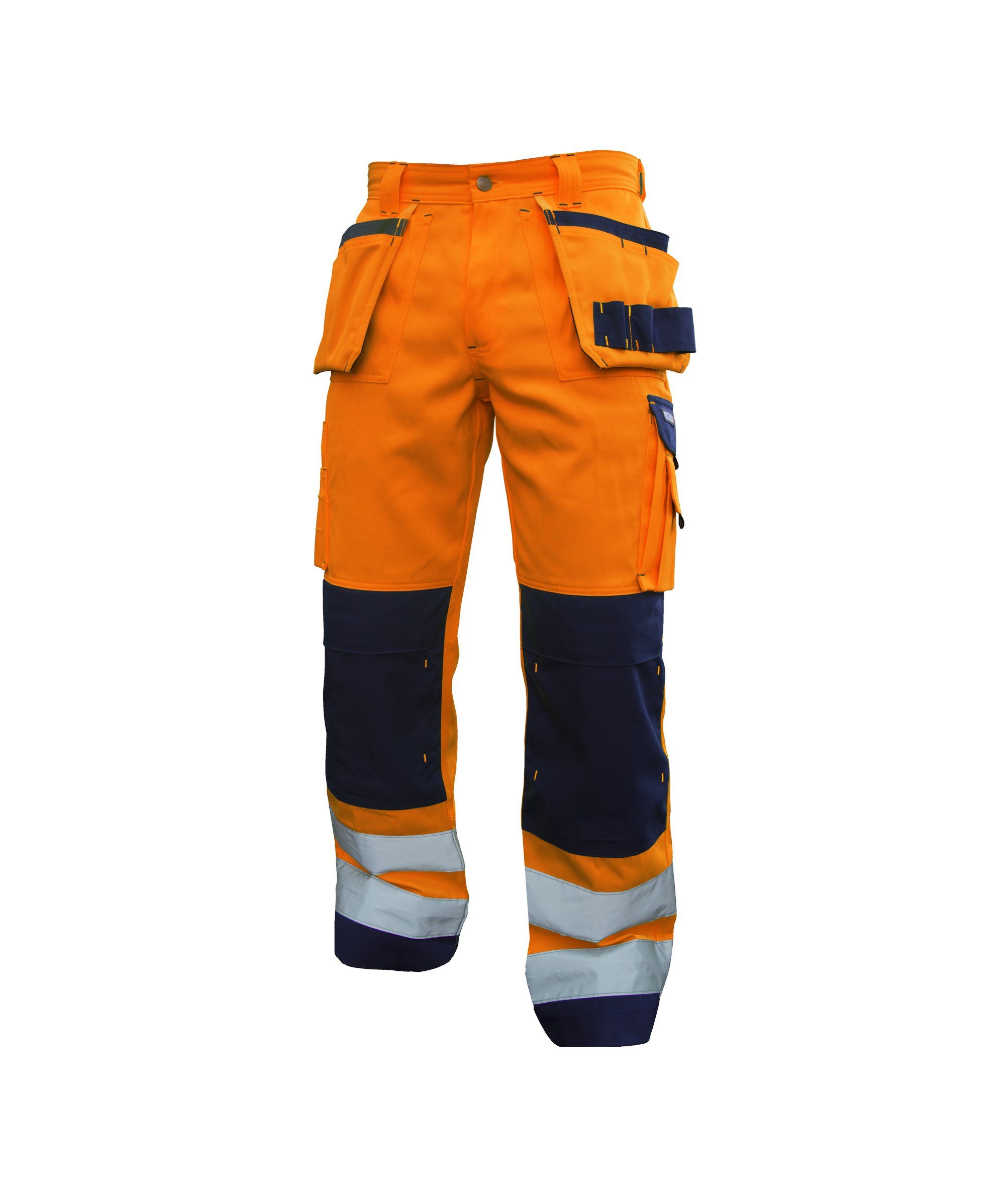 Dassy Arbeitshose Warnschutzhose mit Holstertaschen und Kniepolstertaschen Glasgow (1-tlg) neonorange/dunkelblau