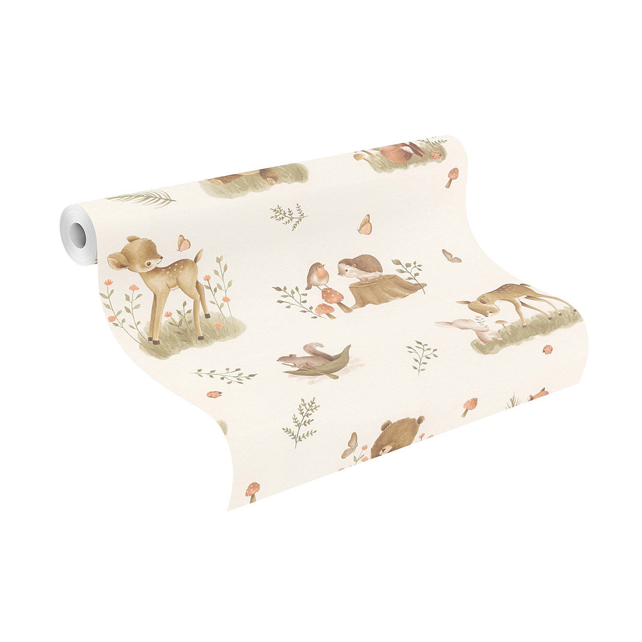 Rasch Vliestapete 321104 - Kinderzimmer-Tapete mit Waldtieren in Beige und Braun, strukturiert, gemustert, (1 Rolle, 1 St), Waldtiere