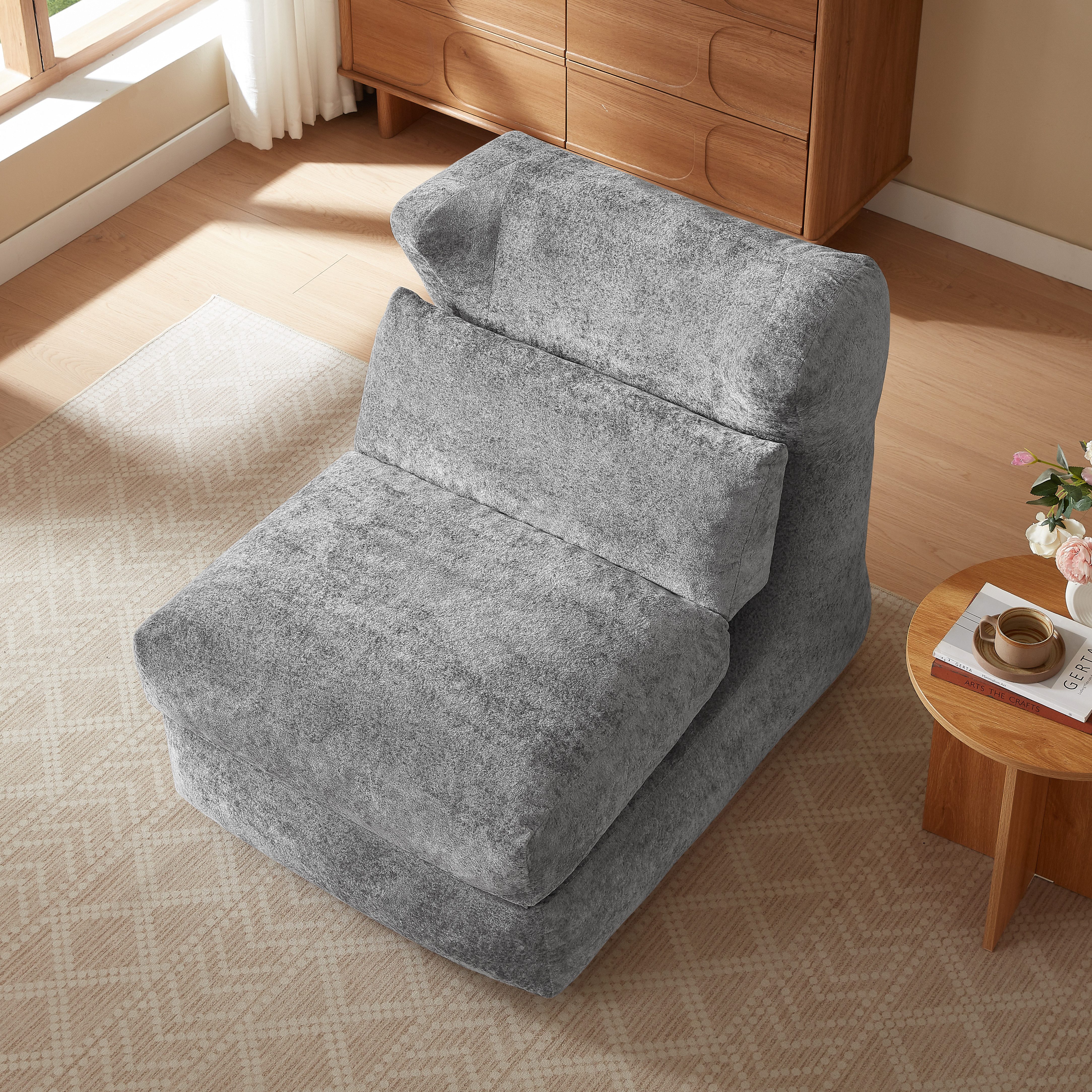 Odikalo Relaxliege Chenille-Relaxsessel mit Klappfunktion & schlaffunktion, einzigartiges Design, geeignet für Wohnzimmer und Schlafzimmer, kann von einem Einzelsessel in einen Liegestuhl umgewandelt werden