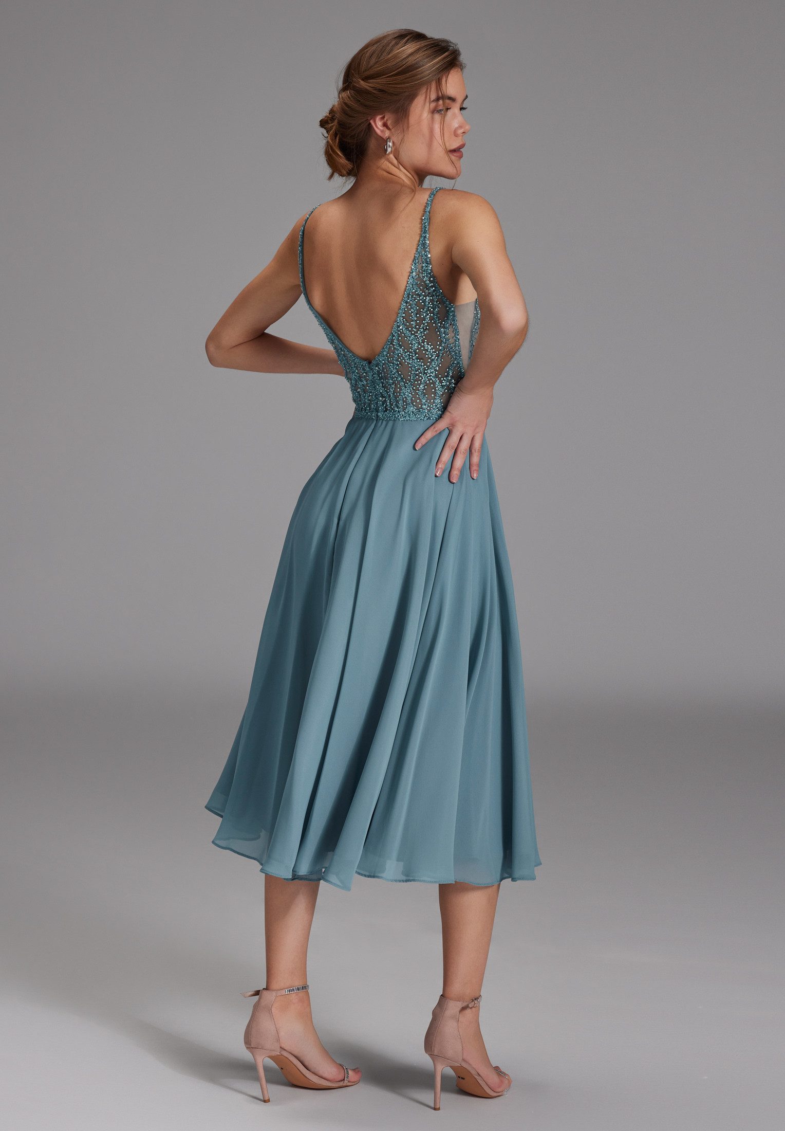 Hey Kyla Cocktailkleid - Cocktailkleid aus Materialmix Taillierter Schnitt mit ausgestelltem Rockteil