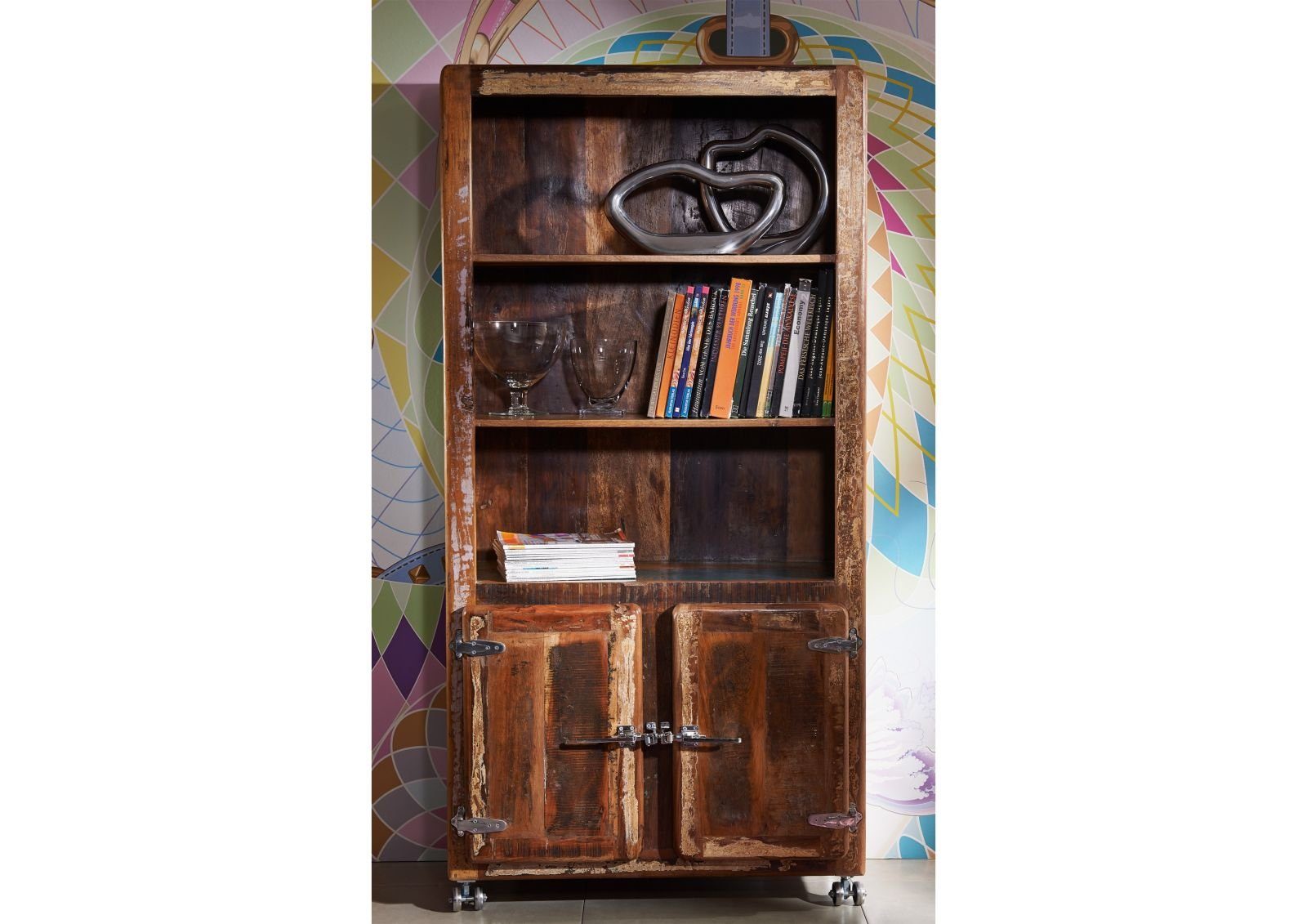 Massivmoebel24 Bücherregal FREEZY, 1-tlg., Regal Altholz 90x35x180 mehrfarbig lackiert FREEZY #33