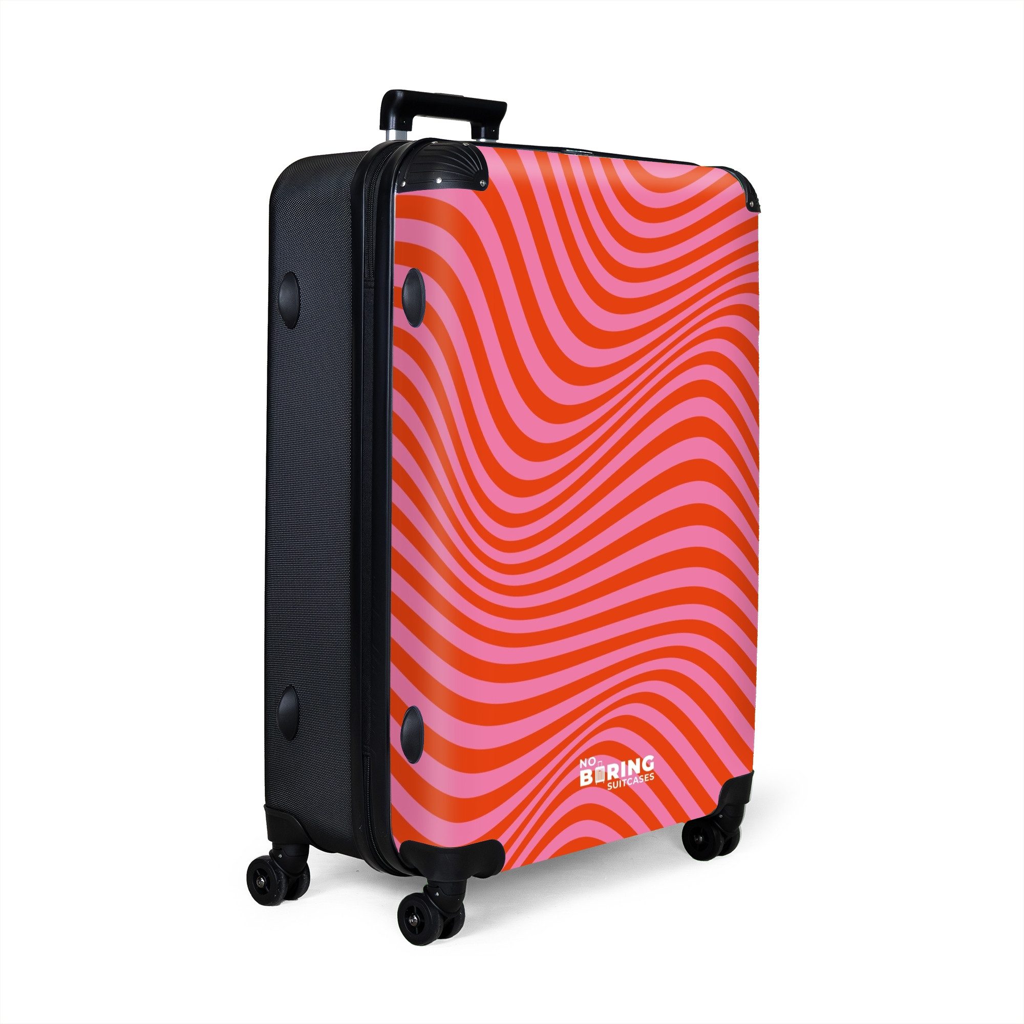 NoBoringSuitcases.com© Hartschalen-Trolley Rot mit rosa Wellenlinien günstig online kaufen