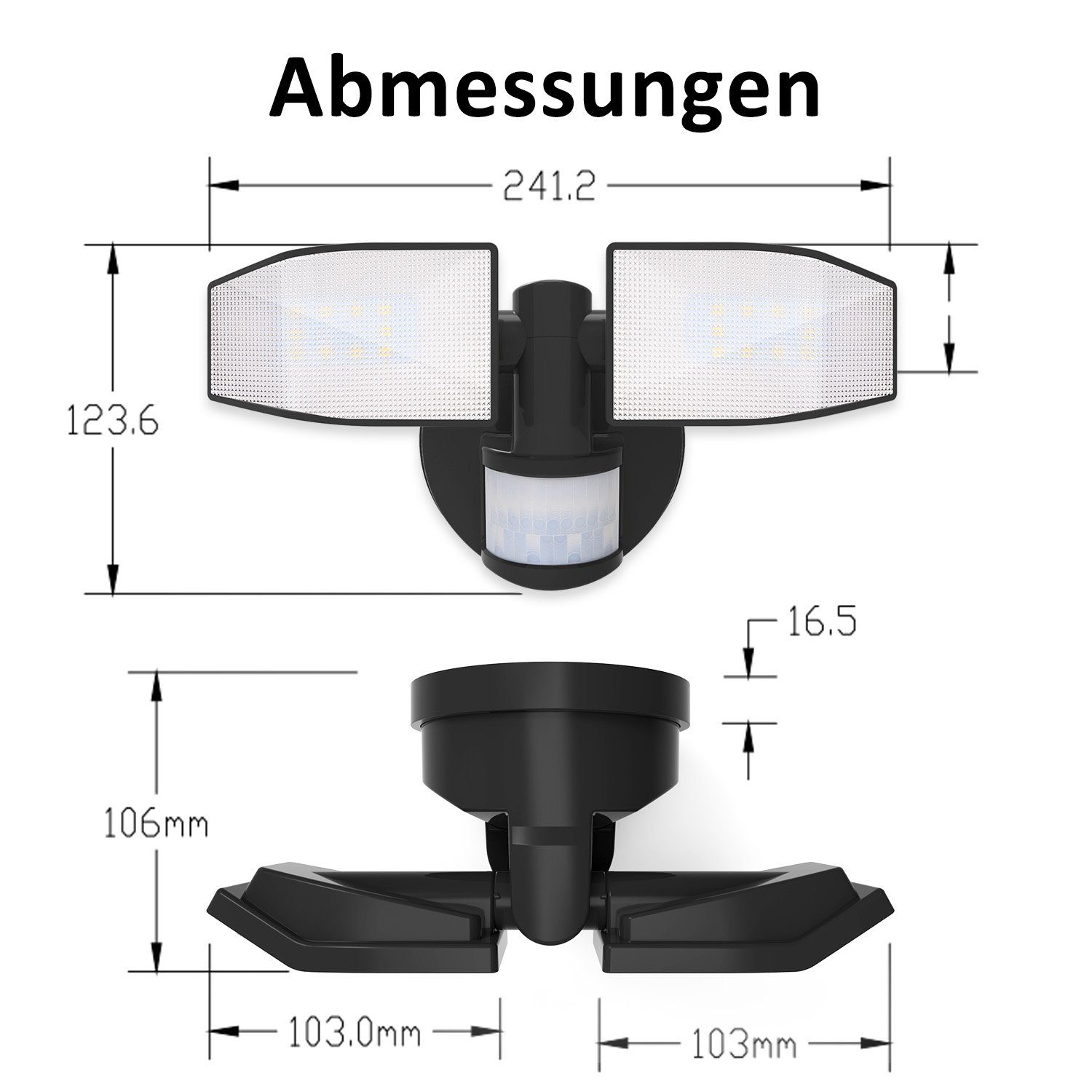 Northpoint LED Wandstrahler Bewegungsmelder 2 Fluter-Köpfe Schwenkbar Batterie 400L – Bild 4 von 5