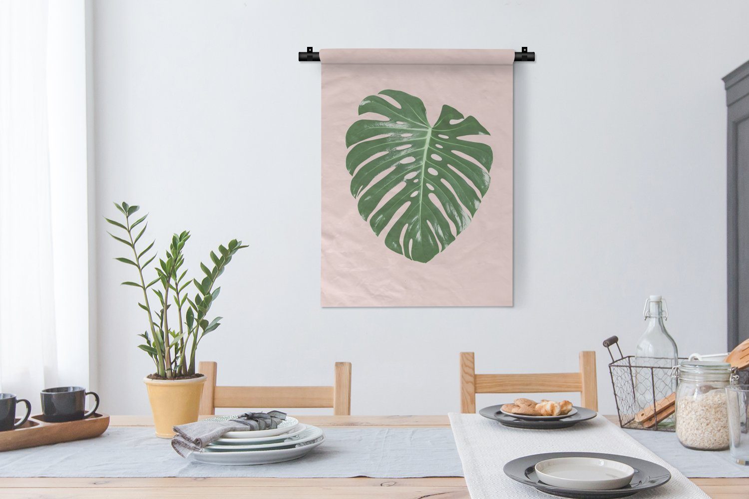 MuchoWow Wanddekoobjekt Pflanze - - Natur Blatt, Wand, Tapisserie, Grün für Schlafzimmer der Wohnzimmer, - Rosa Deko an 
