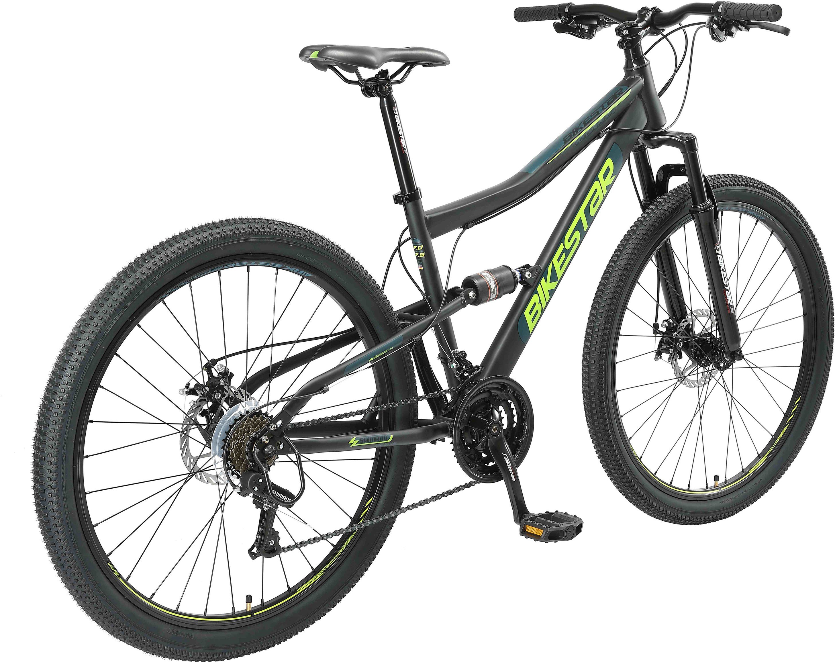 Bikestar Mountainbike, 21 Gang Shimano RD-TY300 Schaltwerk, Kettenschaltung, für Damen und Herren, Kettenschaltung