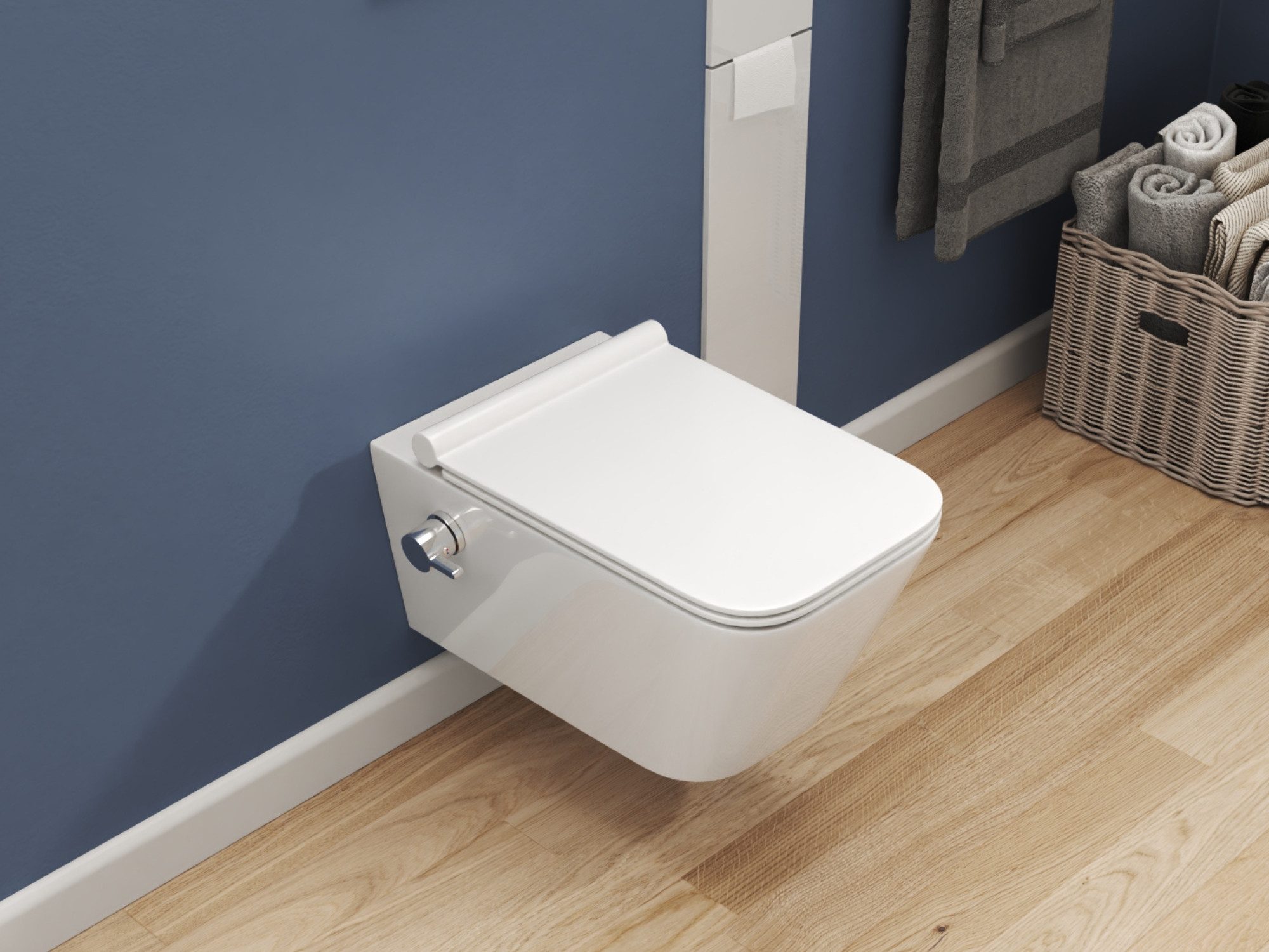 SSWW Tiefspül-WC WC mit Bidetfunktion WC-Deckel mit Absenkautomatik Taharet, Wandhängend, Abgang waagerecht, WC-Set, Softclose WC Sitz, WC inkl. Armatur