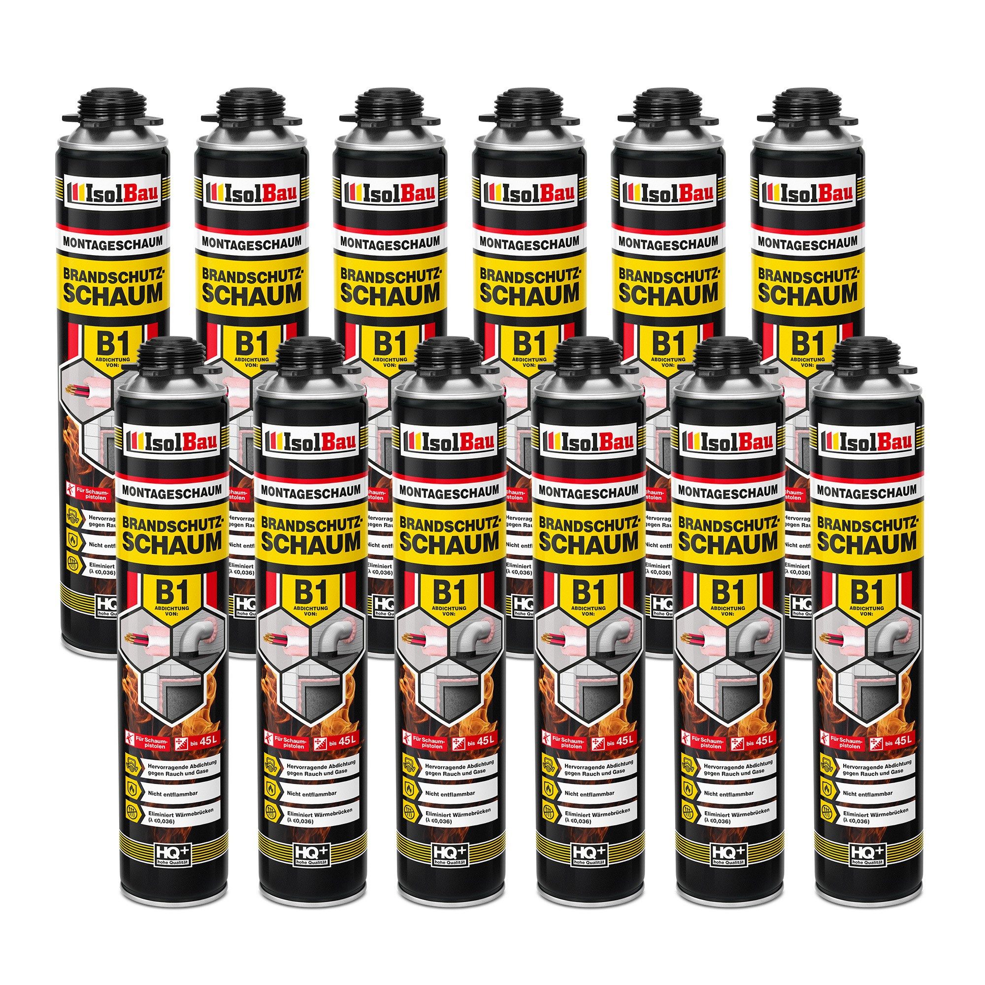 None Montagekleber Isolbau Bauschaum B1 Pistolenschaum PU Montageschaum 12 x 750 ml, Für Beton, Mauerwerk, Holz, Metall und viele Kunststoffe.