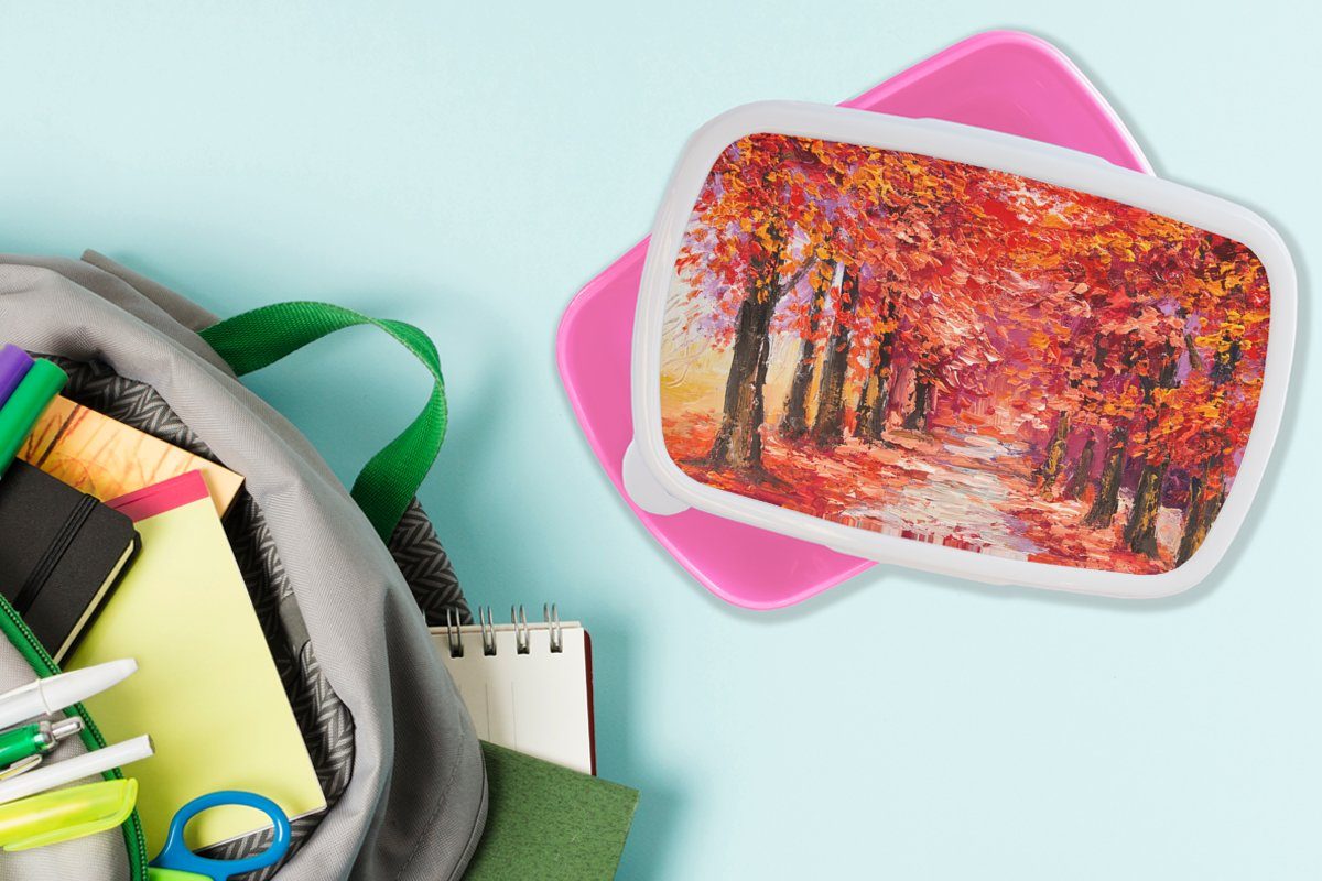 Brotdose rosa Bäume Herbst Gemälde Snackbox, Erwachsene, für Mädchen, Lunchbox Brotbox (2-tlg), Kunststoff, - - Kunststoff Kinder, MuchoWow Ölgemälde, -