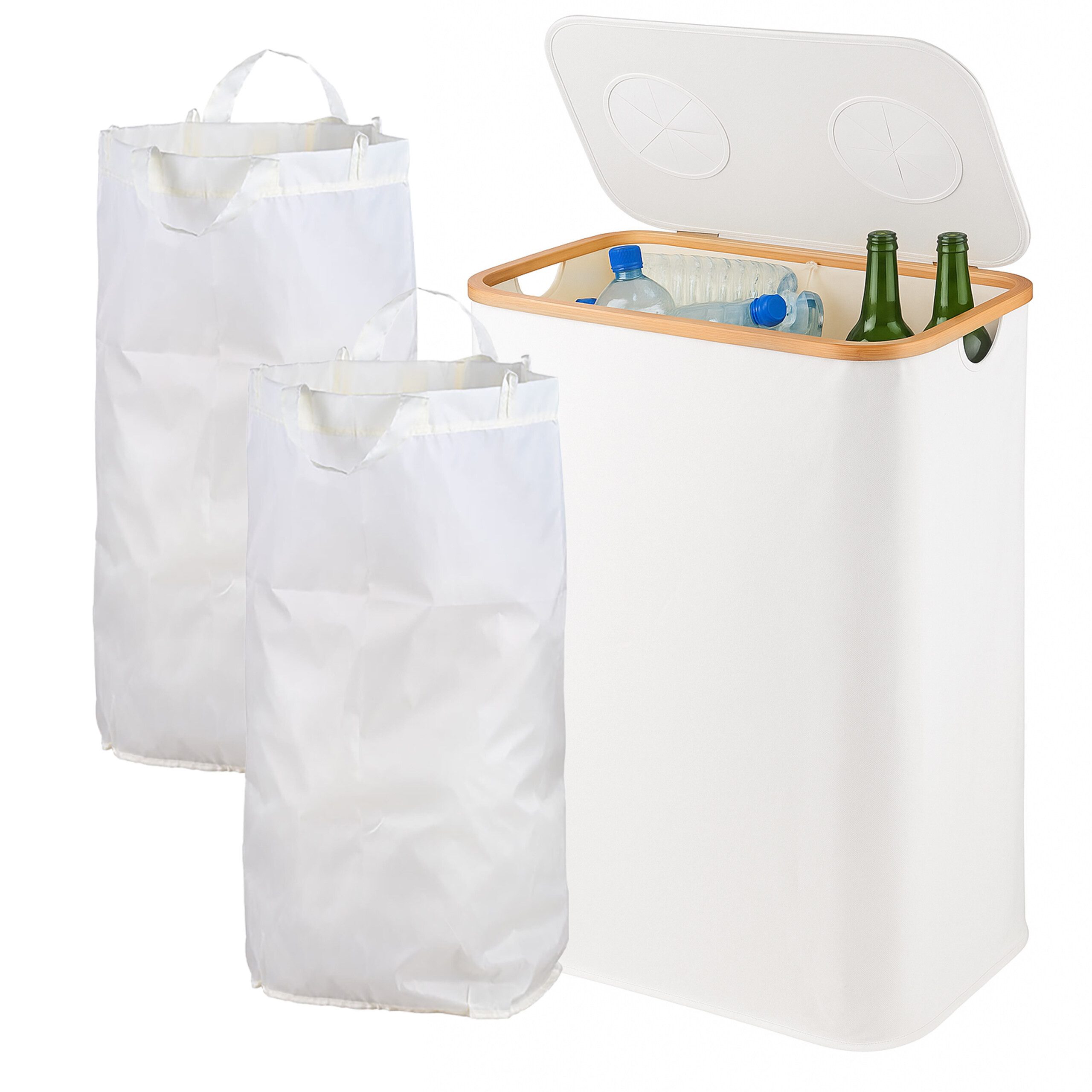 relaxdays Flaschensammler Pfandflaschen-Sammelbehälter 2 Fächer, weiß