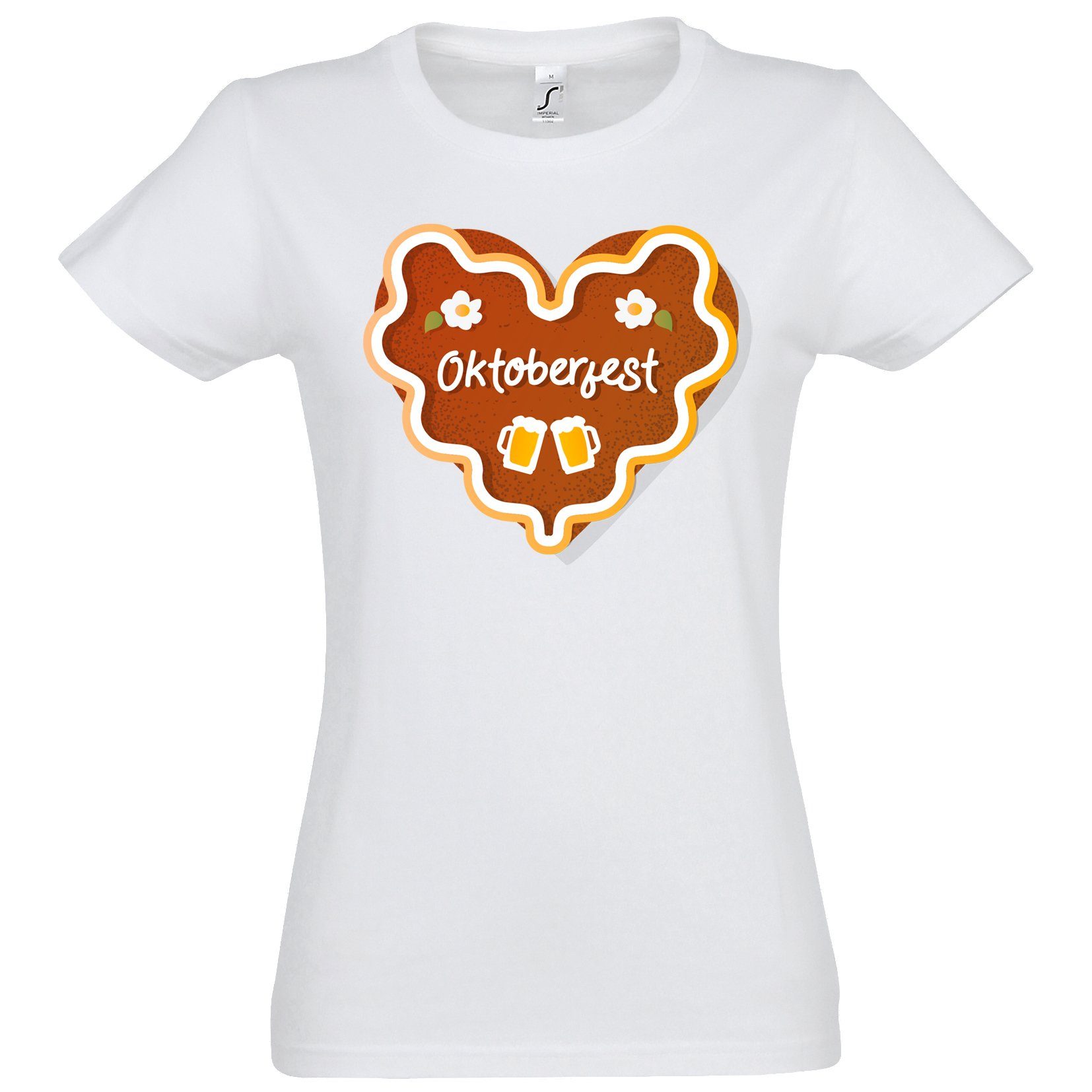 Youth Designz T-Shirt Oktober Fest Keks Herz Damen Shirt mit trendigem Frontprint Weiß