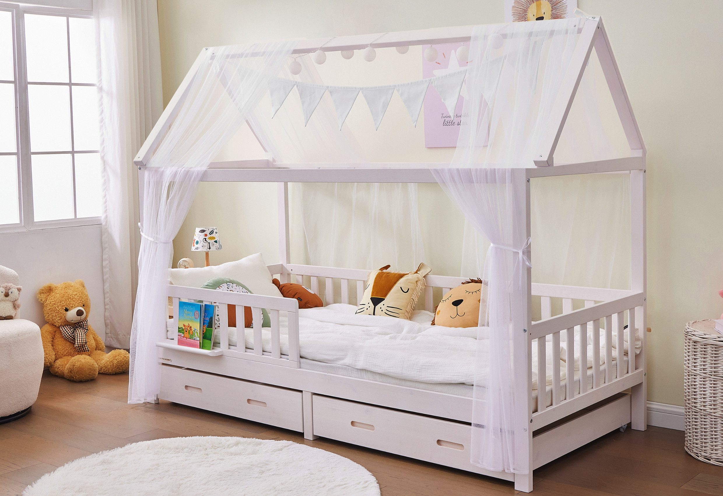 ALAVYA HOME Vorhang Set Für Hausbett - 100% Bio-Musselin Baumwolle, Senfgelb