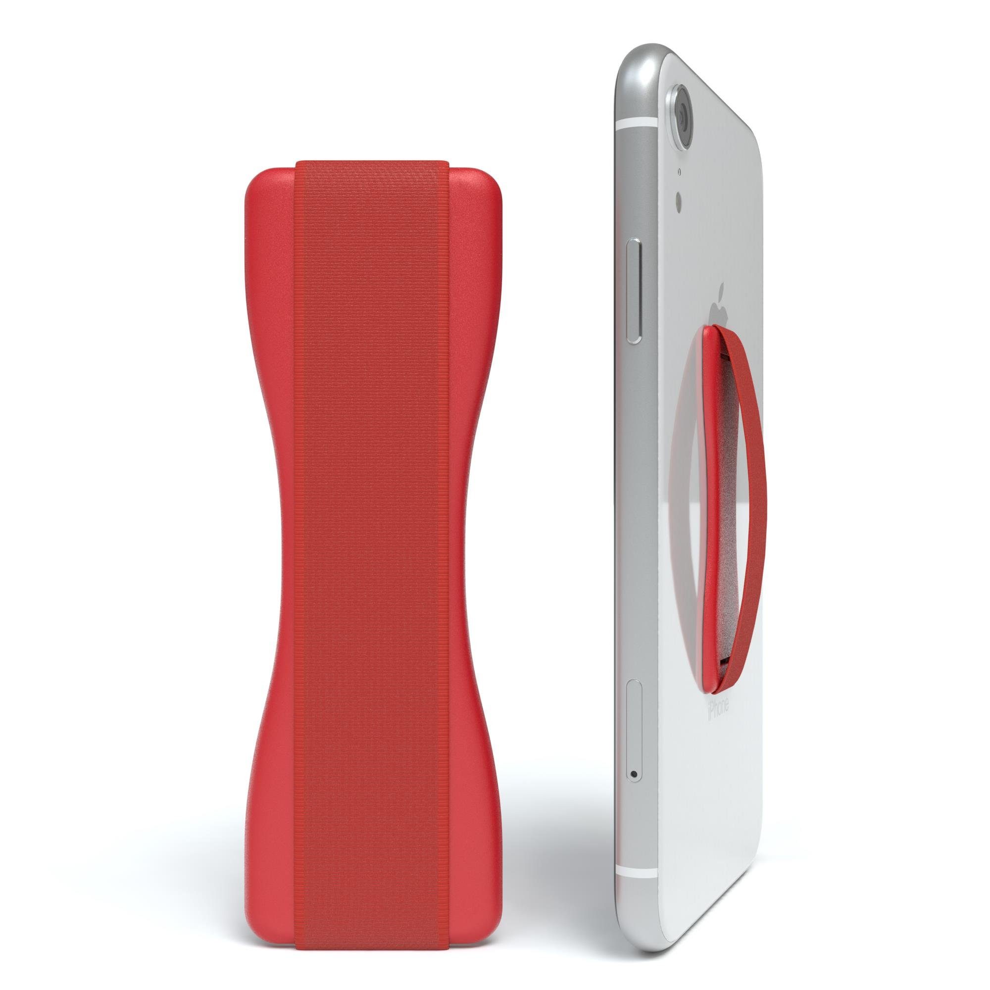 EAZY CASE Smartphone-Halterung Handy Finger Halterung mit Gummiband, (Handyhalterung Finger Halter Fingerschlaufe Selfie alle Modelle Rot)