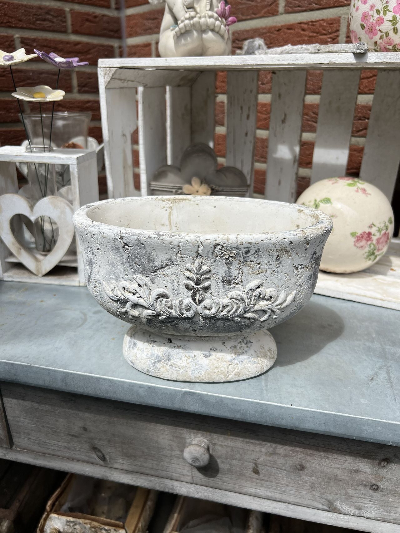 Exner GmbH Garten- & Wohnaccessoires Pflanzschale Valo Terracotta Shabby Stil – Pflanzgefäß Vintage 20 cm
