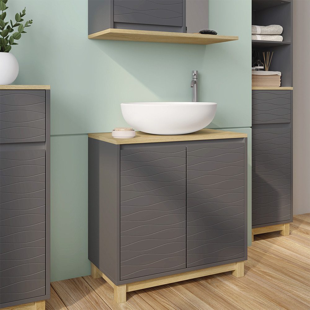 Vicco Waschbeckenunterschrank Livia, Anthrazit/Holz, 60 x 60 cm mit 2 Türen (1-St) – Bild 3 von 5