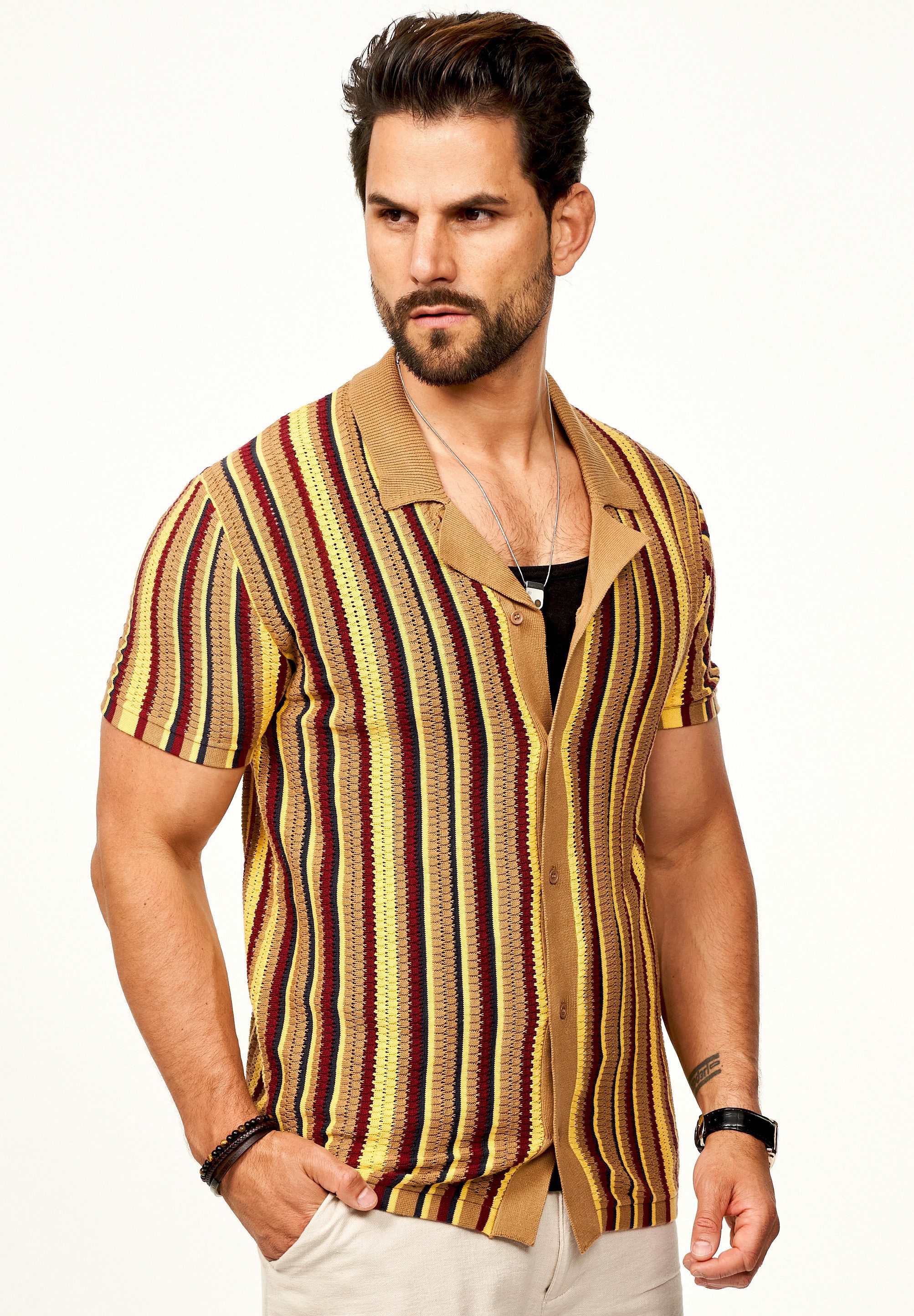 SOULSTAR Poloshirt im Cardigan Vintage Summer-Look für Herren Kurzarm Strick Polo-Hemd Cardigan T-Shirt