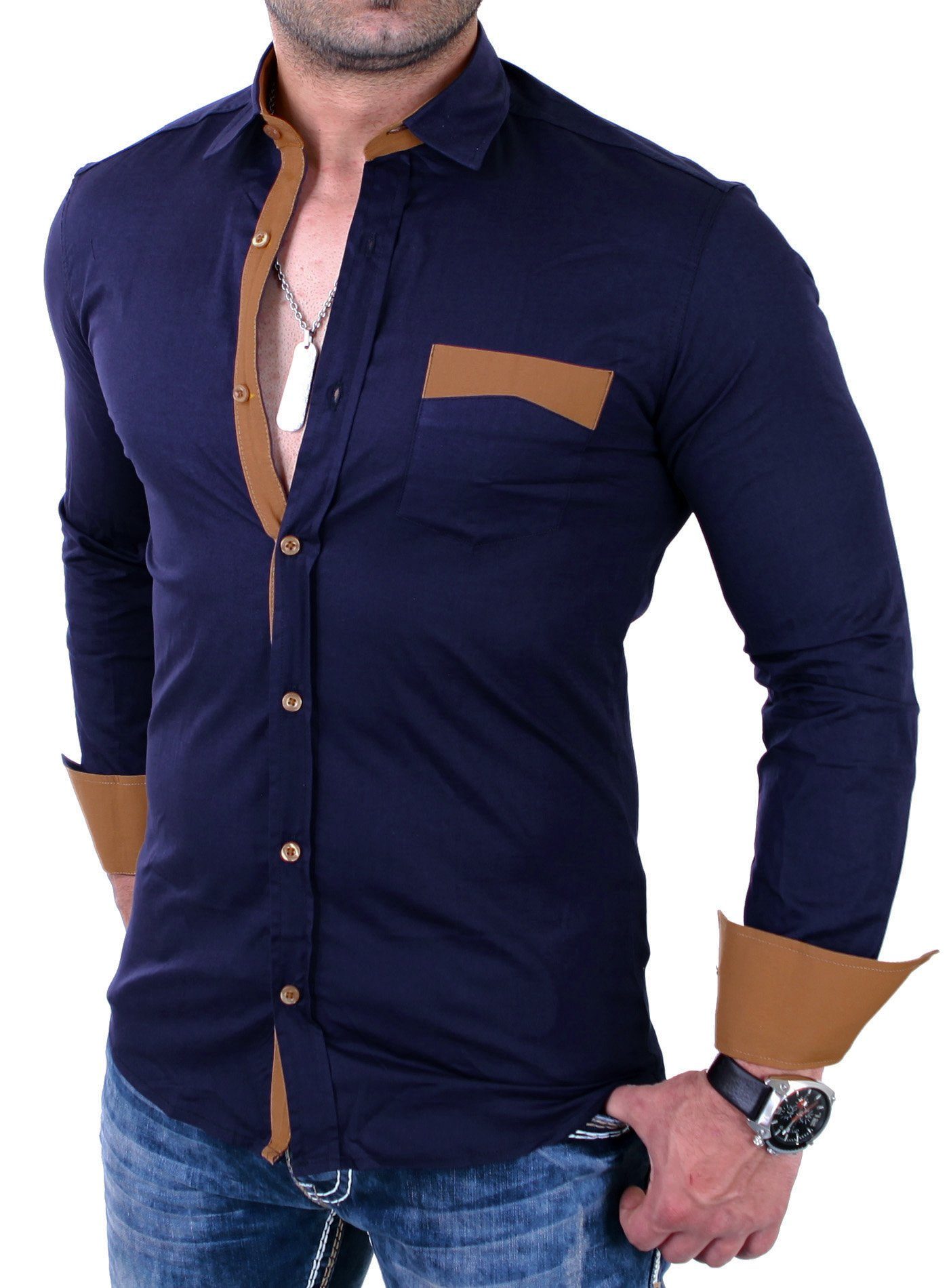 Reslad Langarmhemd Reslad Herren Hemd Exklusiv Two Tone Look Langarmhemd RS günstig online kaufen