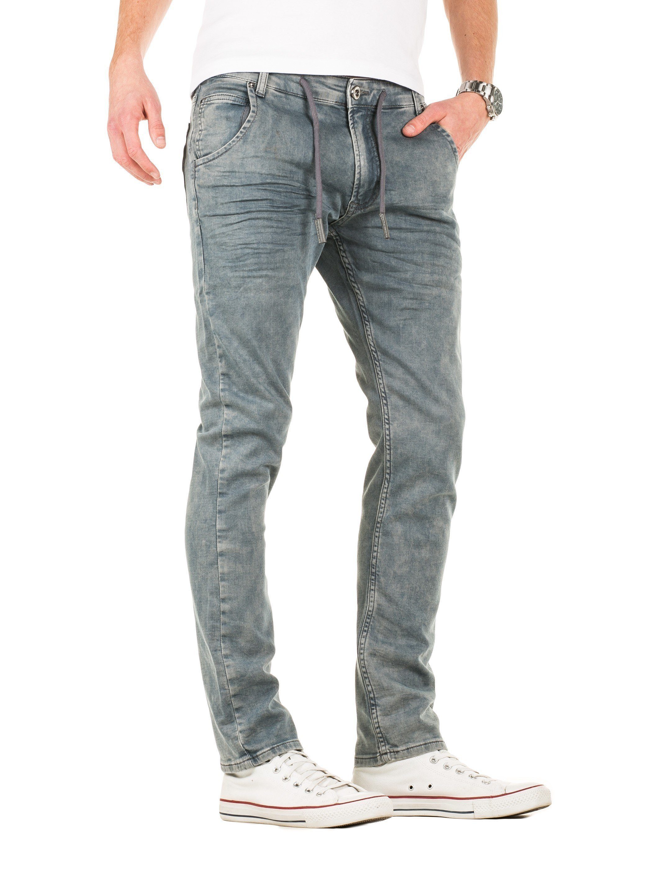 Denim Sweathosen in in 4214) Stretch weather Jogginghose (stormy Jeans-Look Slim-fit-Jeans Joshua Blau Jogging Jeans WOTEGA Hose Herren