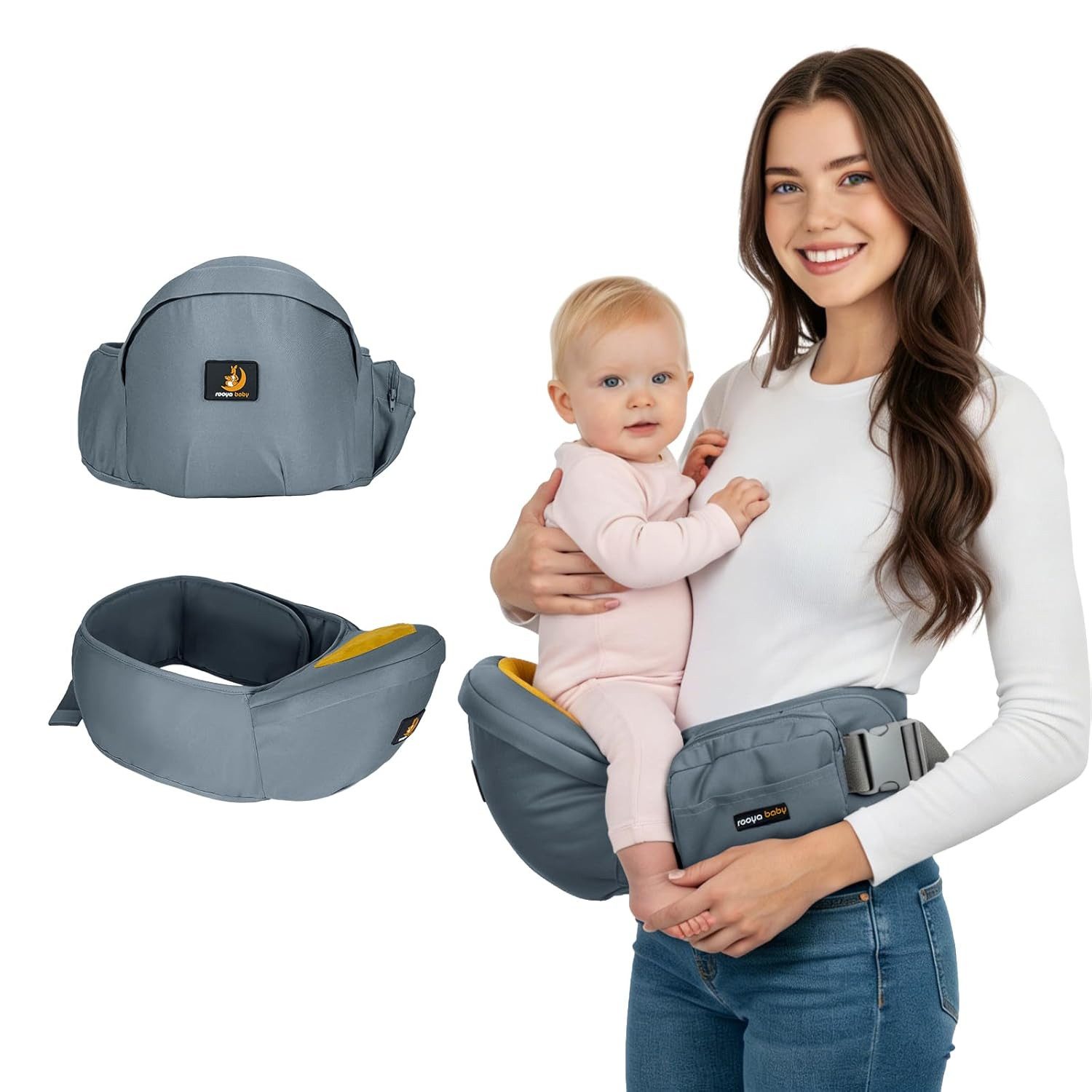 Youyijia Tragetasche Baby Hüftsitz Tragehilfe für Kinder 0-36 Monate – 4 Tragepositionen