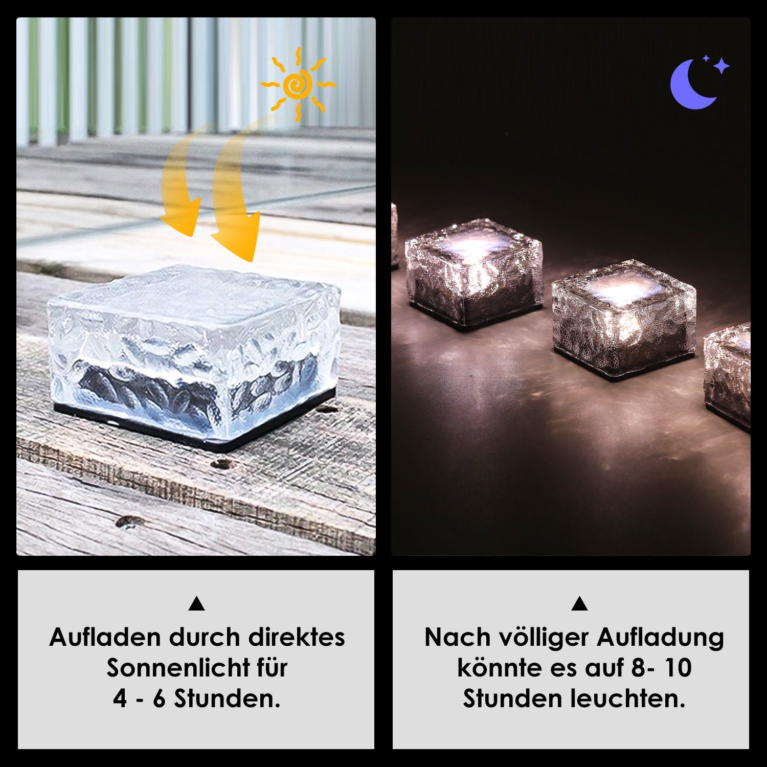 Außen Solarlampen, Wegbeleuchtung Terrasse für Balkon und iscooter Deko, LED Dekoration Bodenleuchten Lichter, 8er Solarleuchte Glas Garten, Solar LED Set