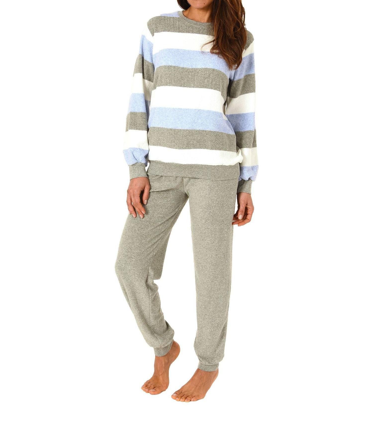 Normann Pyjama Damen Frottee Pyjama lang mit Bündchen in einer tollen Streifenoptik