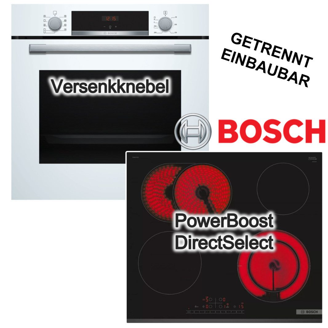 BOSCH Backofen-Set Backofen 3D Heißluft Hydrolyse + Elektrokochfeld PowerBoost Bräterzone, Hydrolyse EcoClean Direct