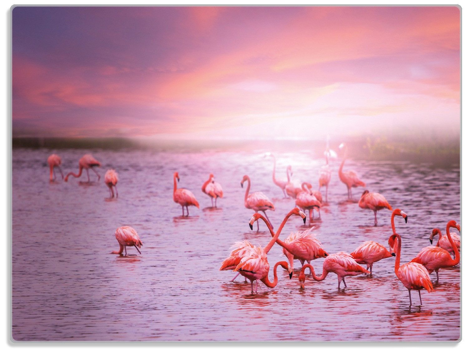 Wallario Schneidebrett Rosa Flamingos bei Sonnenuntergang, ESG-Sicherheitsglas, (inkl. rutschfester Gummifüße 4mm, 1-St), 30x40cm