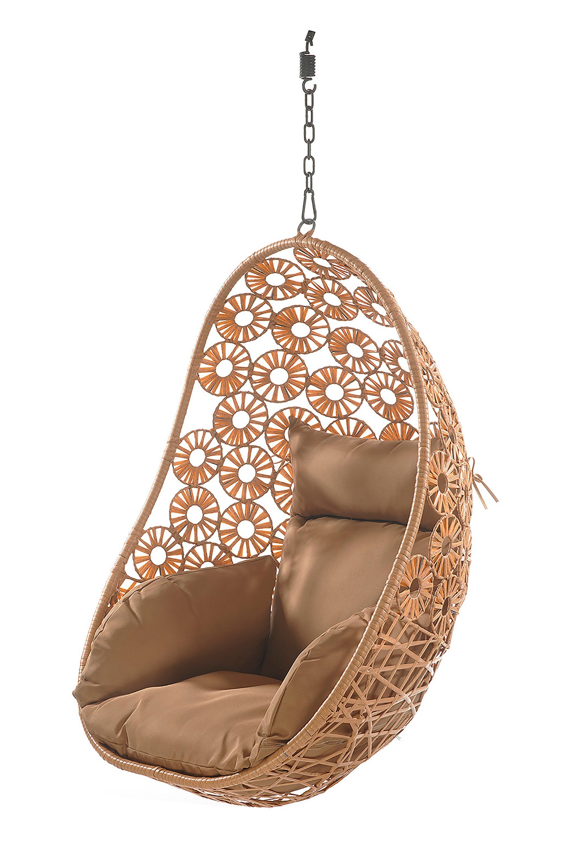 Kobolo Hängesessel Hängekorb FLORAL Polyrattan ohne Gestell (mit Kissen, 1-St), hochwertiges Polyrattan