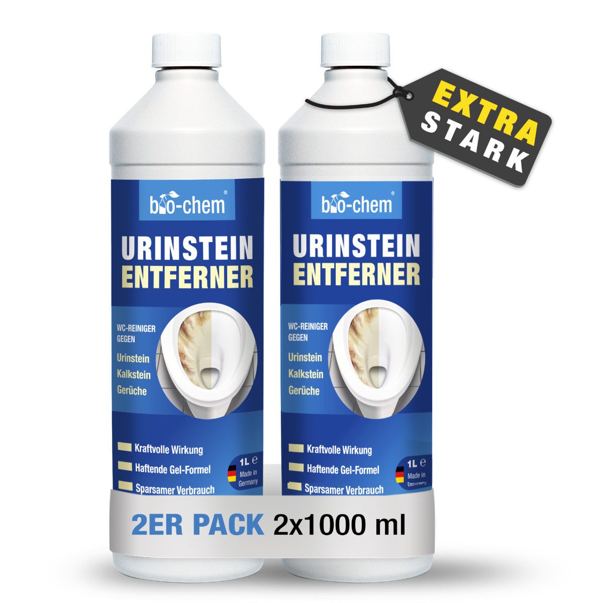 bio-chem bio-chem Urinsteinentferner EXTRA STARK 2x1000 ML inkl. Schrägdüse WC-Reiniger (Sparpaket, [- Urinsteinentferner 2x 1 l + Schrägdüse Profi WC-Reiniger für hartnäckigste Ablagerungen & Urinstein)