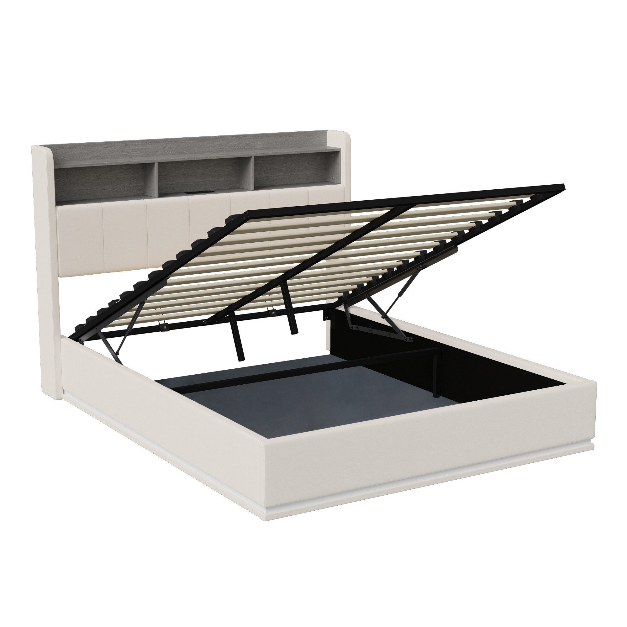 Simurq Polsterbett Stauraumbett 140x200 cm mit Bettkasten,LED,USB,Lattenrost,Samt (Jugendbett Bettgestell,großem Bettkasten, ohne Matratze, Doppelbett mit LED-B – Bild 4 von 5