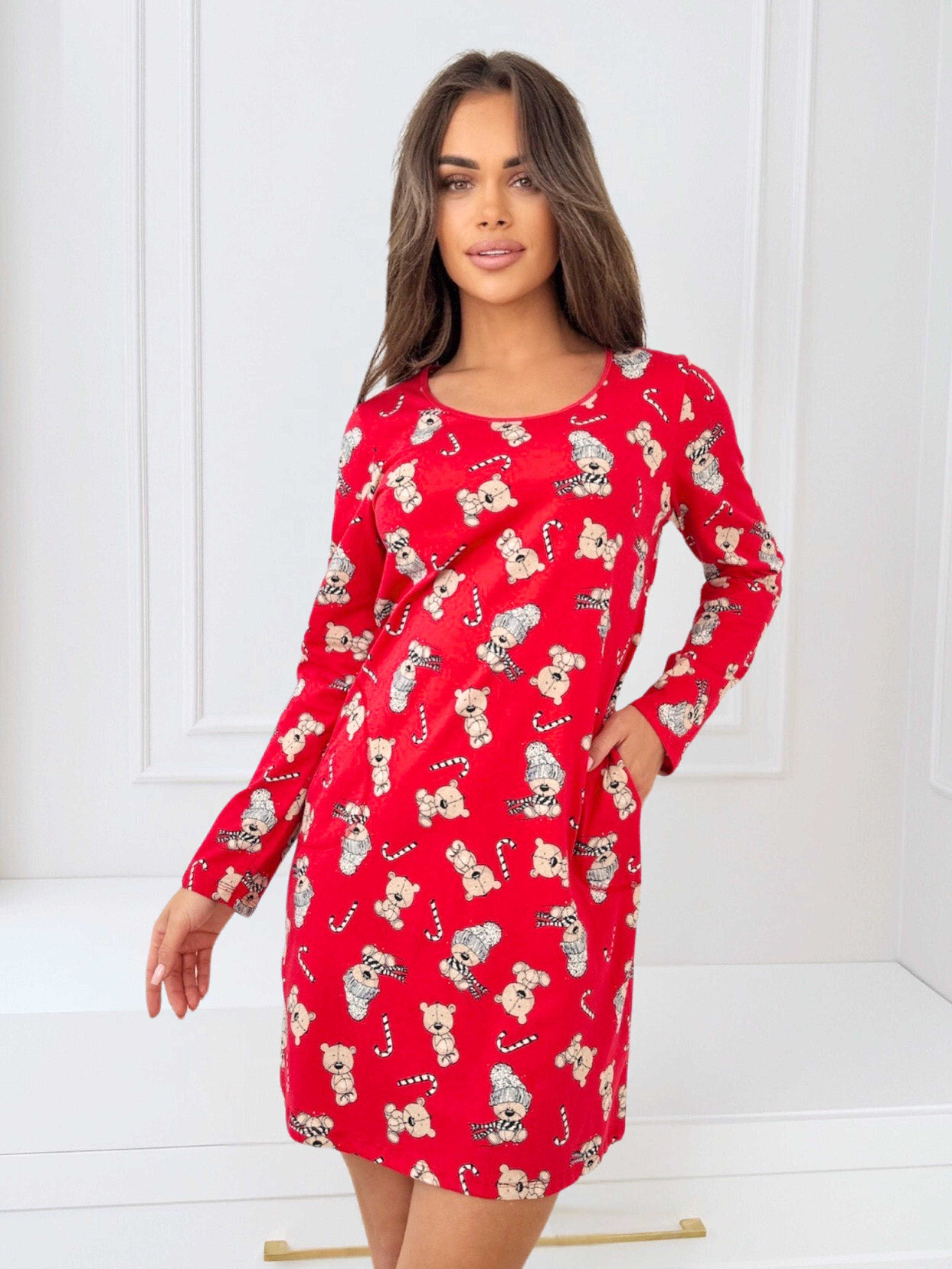 Donna Nachthemd Damen Weihnachten Weihnachtsdruck BÄR, reine Baumwolle