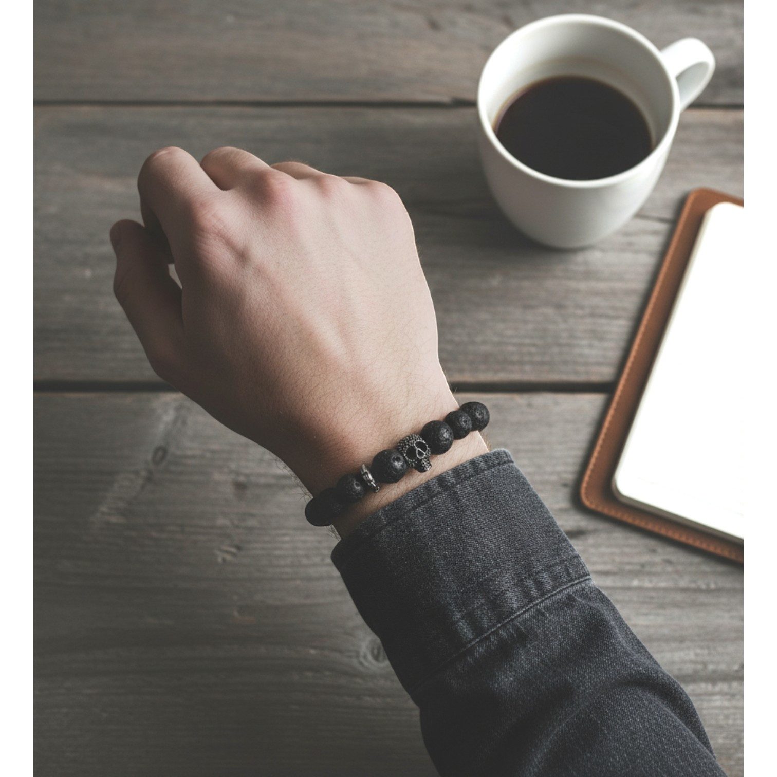 FRONHOFER Perlenarmband 19359, Material: Lavasteinperlen, Metallteile; Stil: maskulin