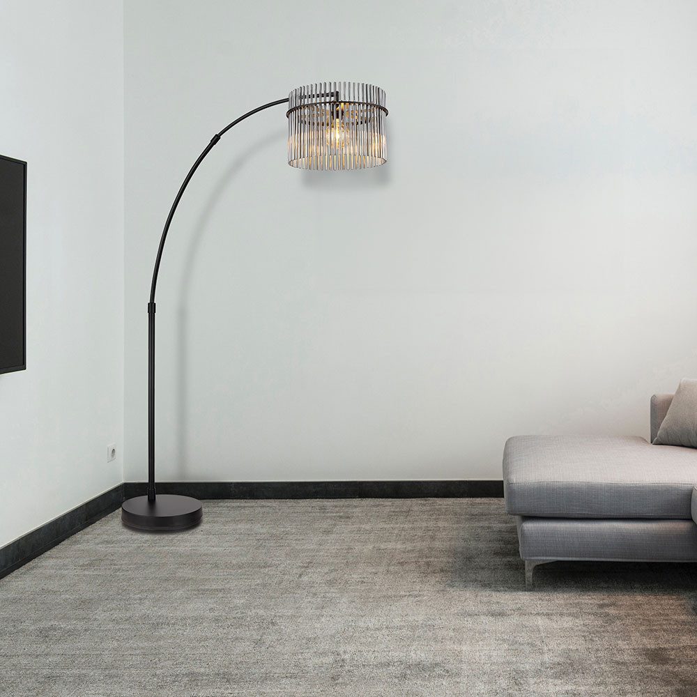 GLOBO LIGHTING LED Stehlampe, Leuchtmittel inklusive, Warmweiß, LED Bogenstehleuchte Stehlampe Glas rauch Höhenverstellbar schwarz