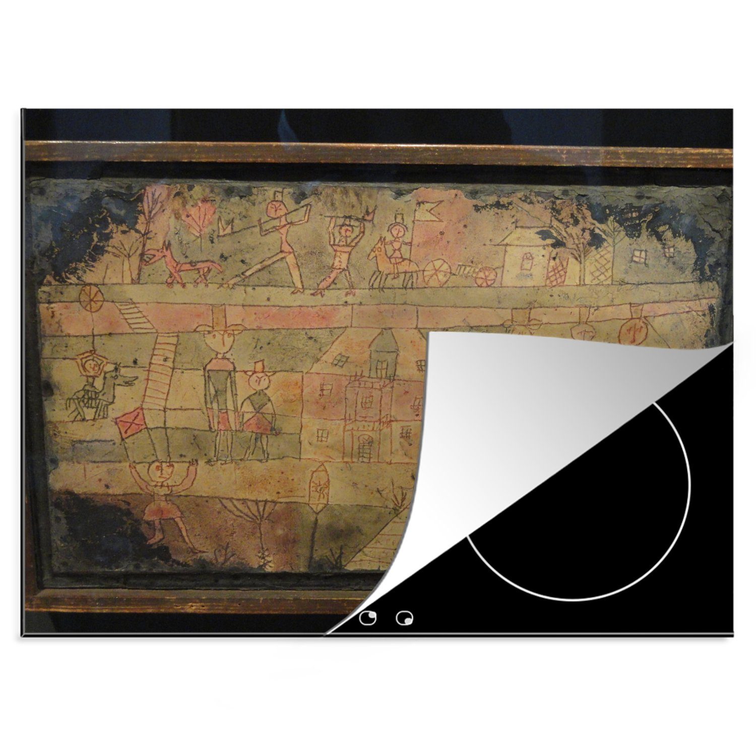 MuchoWow Herdblende-/Abdeckplatte Ankunft der Gaukler - Gemälde von Paul Klee, Vinyl, (1 tlg), 70x52 cm, Mobile Arbeitsfläche nutzbar, Ceranfeldabdeckung
