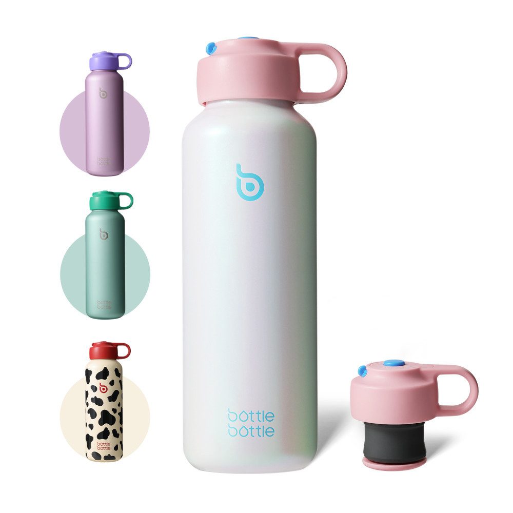 BOTTLE BOTTLE Trinkflasche Edelstahl 600ml, Isolierflasche für kohlensäurehaltige Getränke, auslaufsicher, mit Tragegriff, ideal für Sprudelwasser, Sport & Reisen